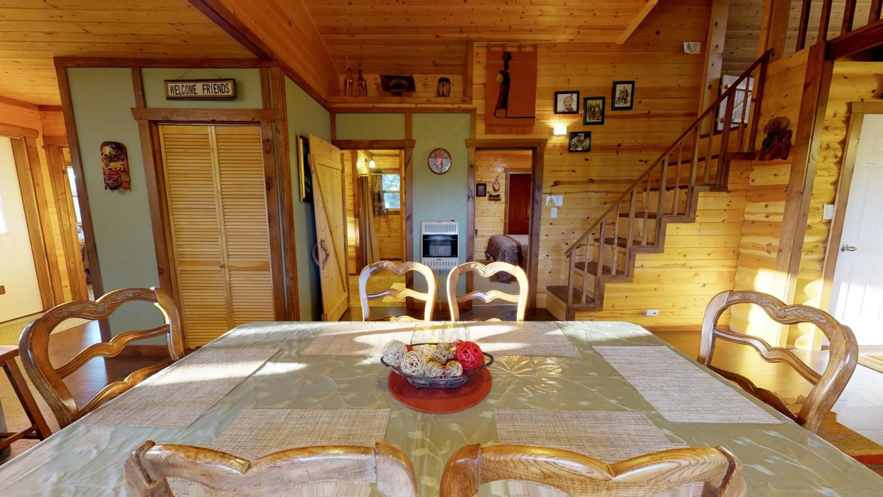 Dining area in Long View Cabin, Breakfast Deck overlooking the Canyon!