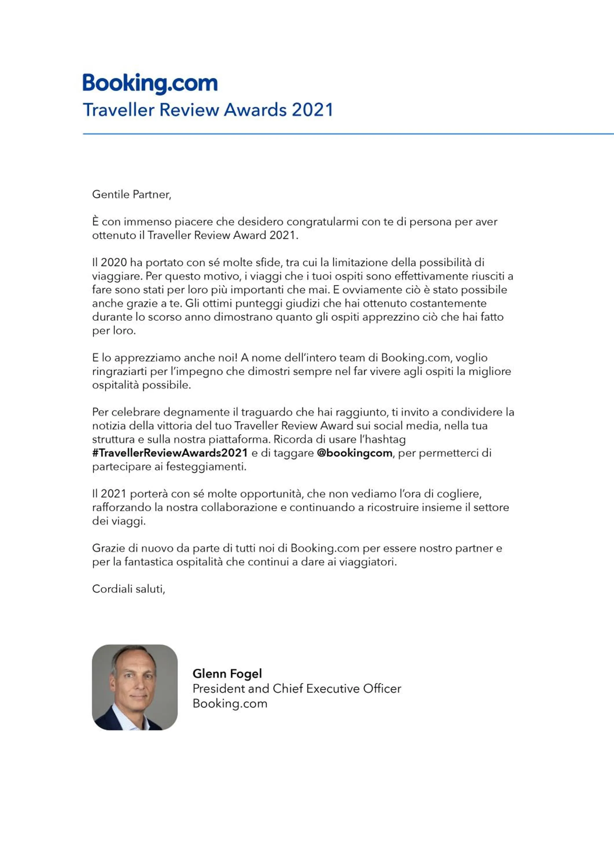 Certificate/Award in B&B Casavecchia