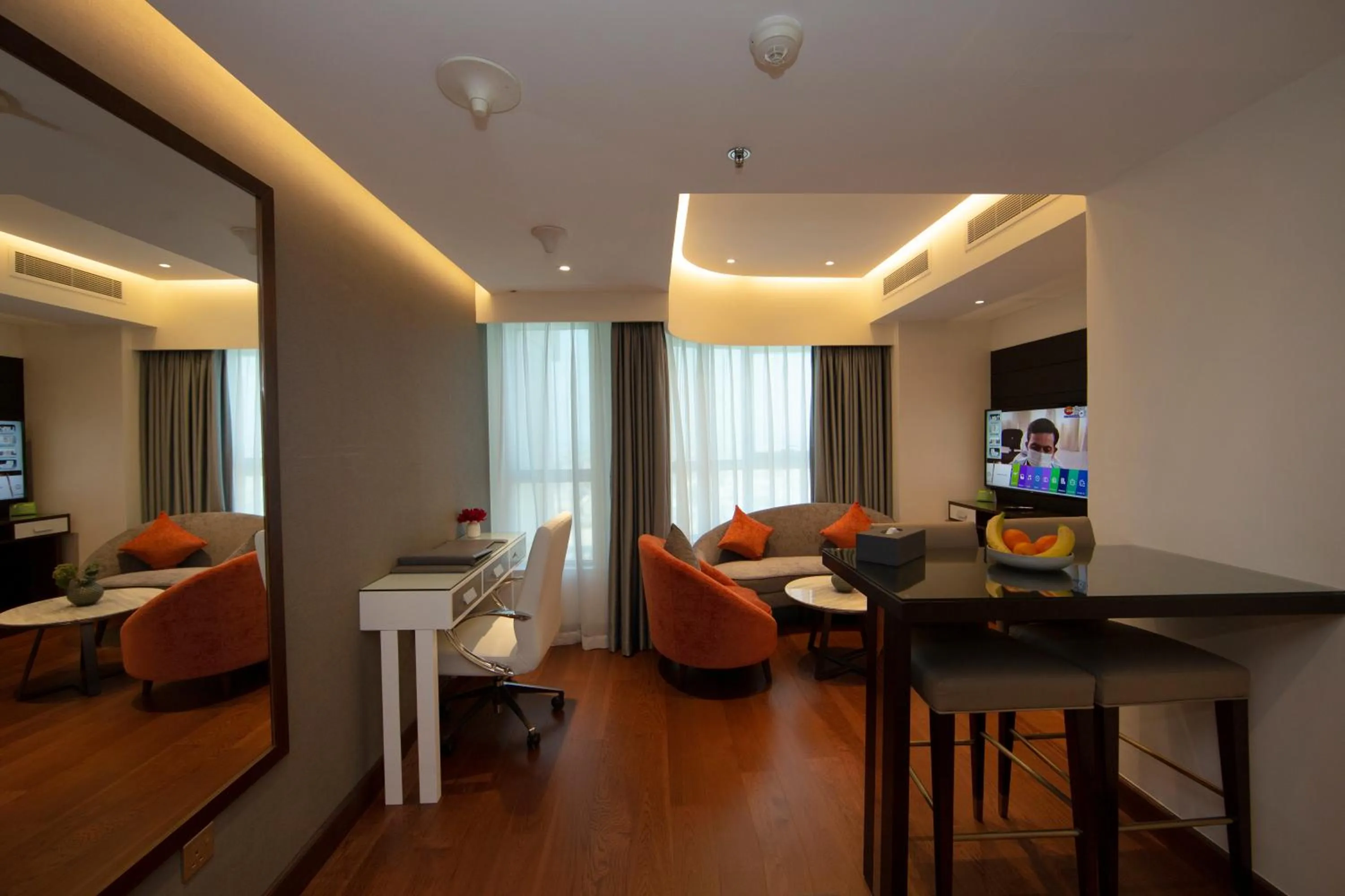 Seating area in Number One Tower Suites