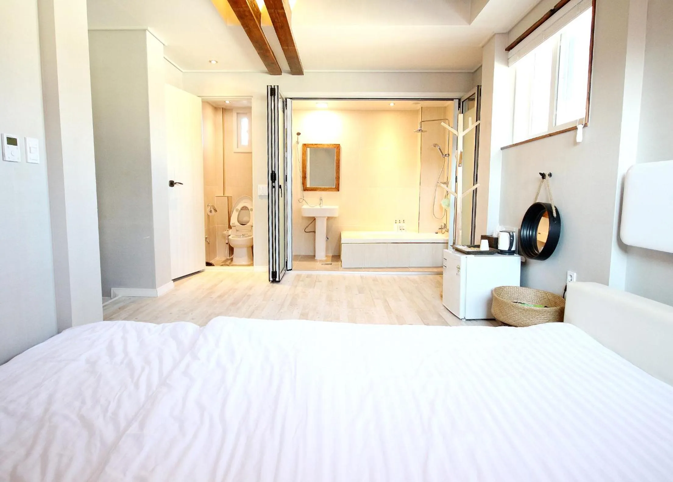 Decorative detail, Bed in Daemyung Guesthouse