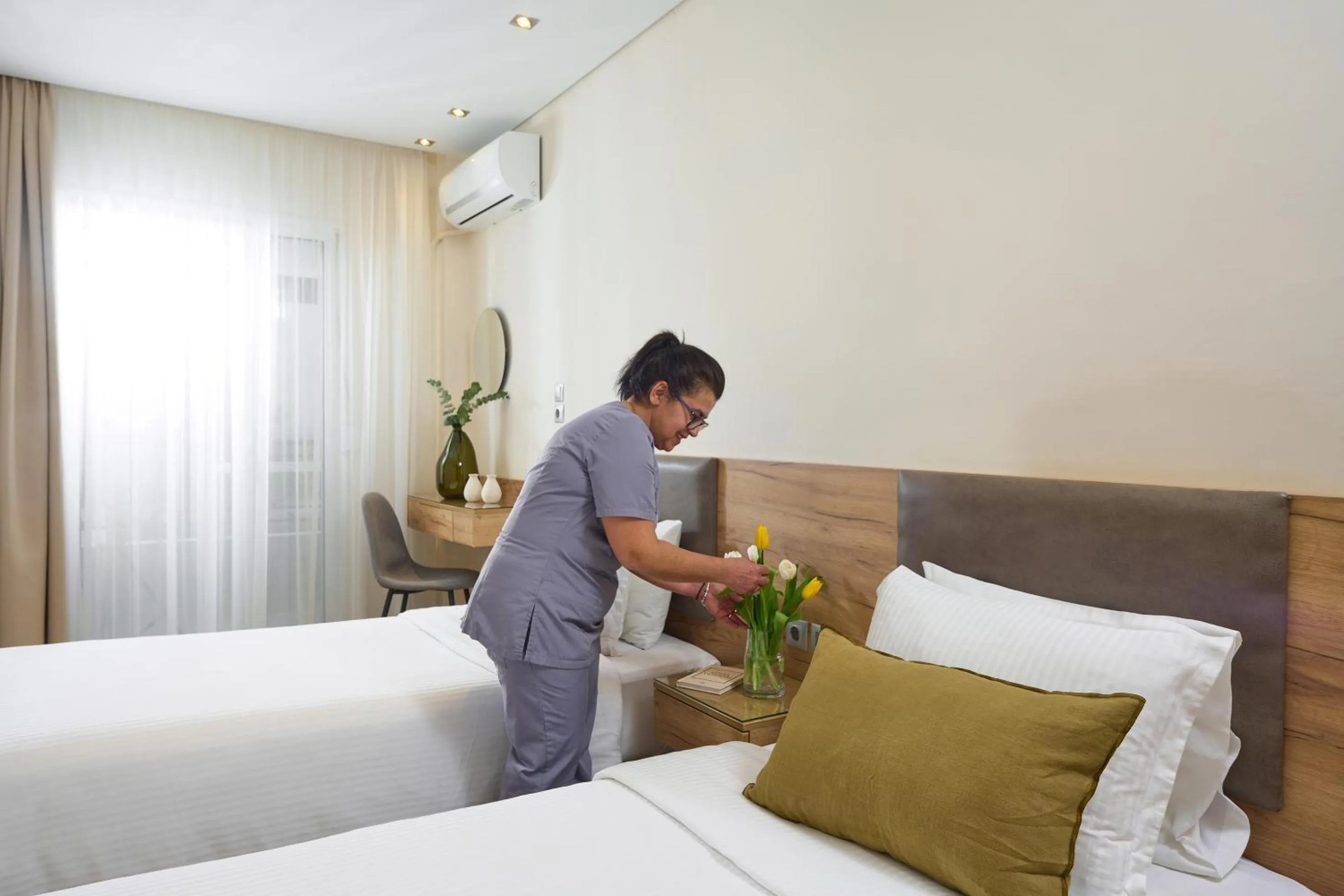 People, Bed in Filippos Hotel