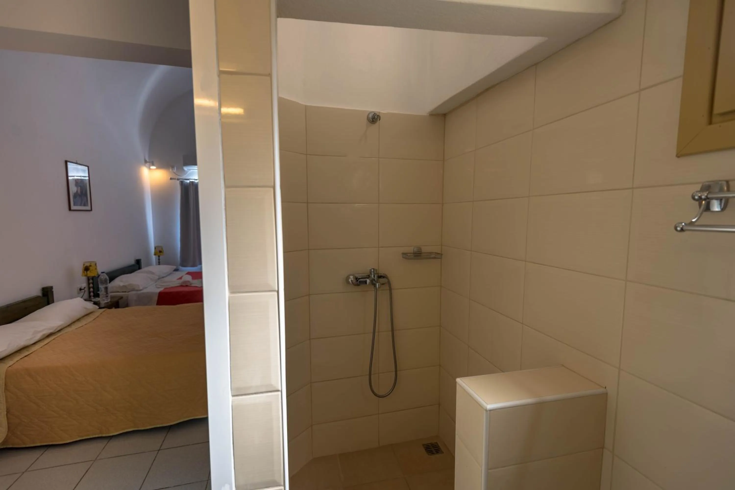 Bathroom, Bed in Caldera View Resort - Adults Only