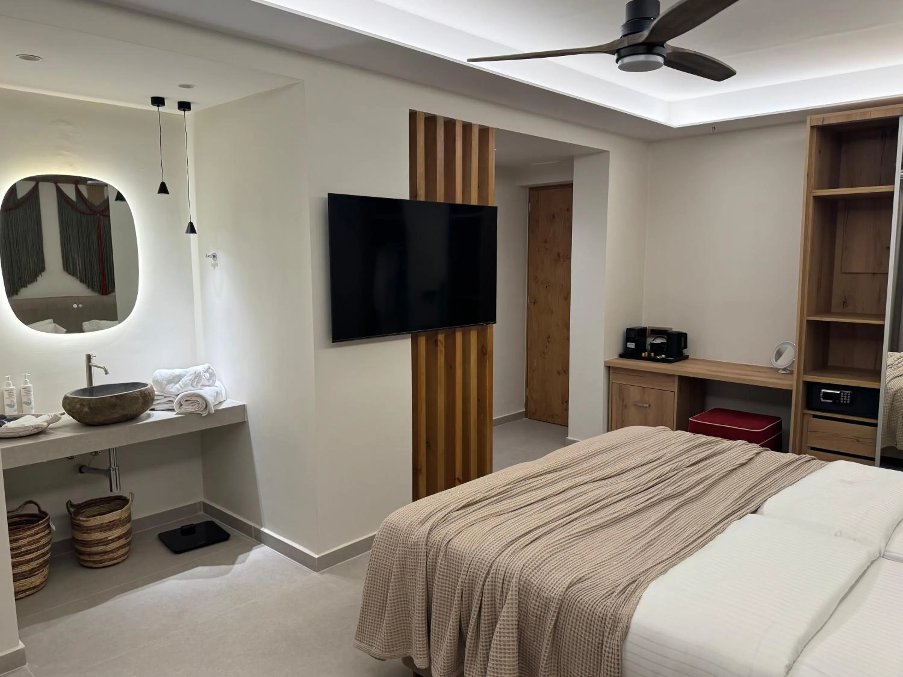 Bedroom, Bed in Τhe Noverian Antama Organic Beach Resort Chania