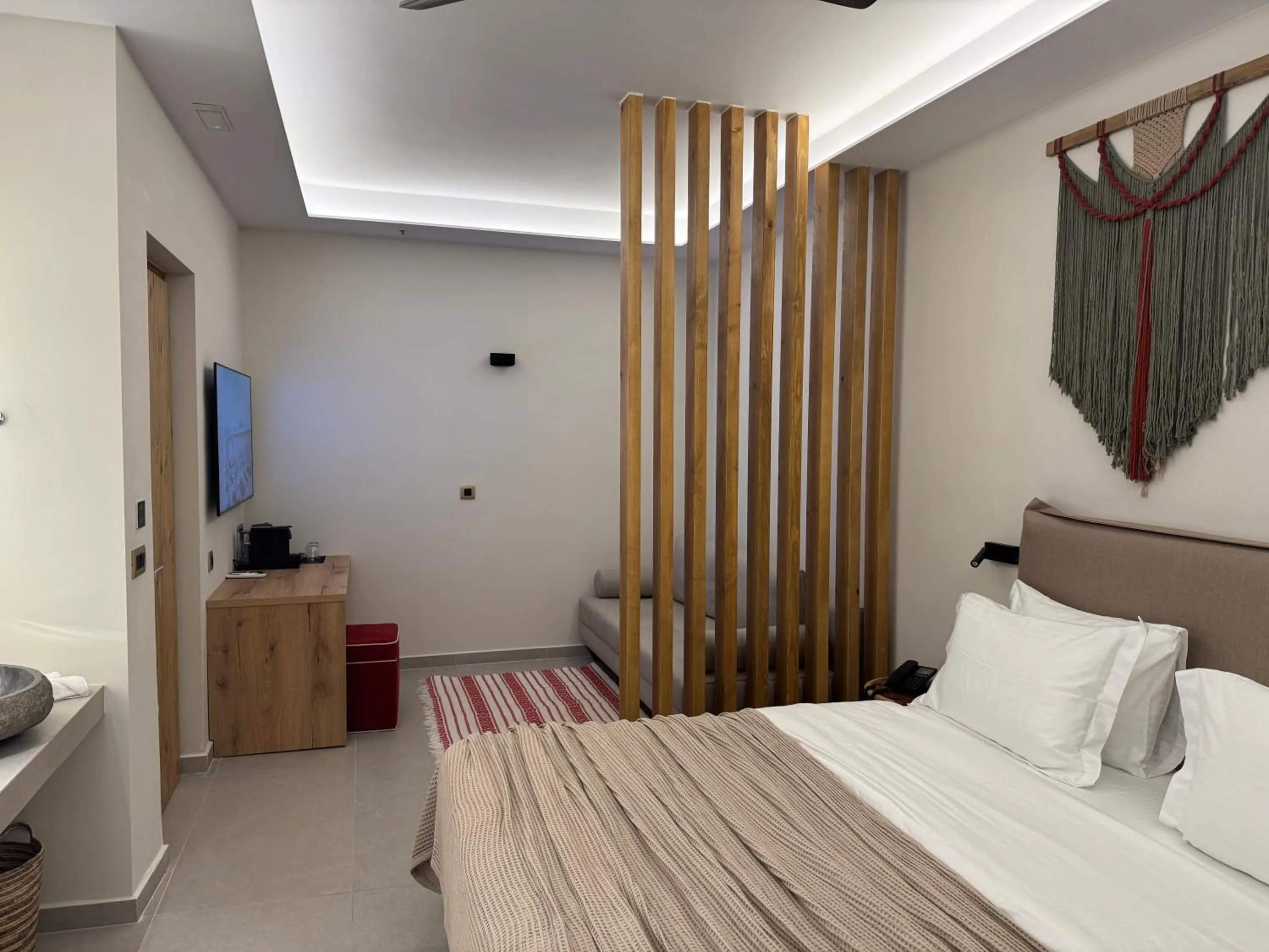 Bedroom, Bed in Τhe Noverian Antama Organic Beach Resort Chania