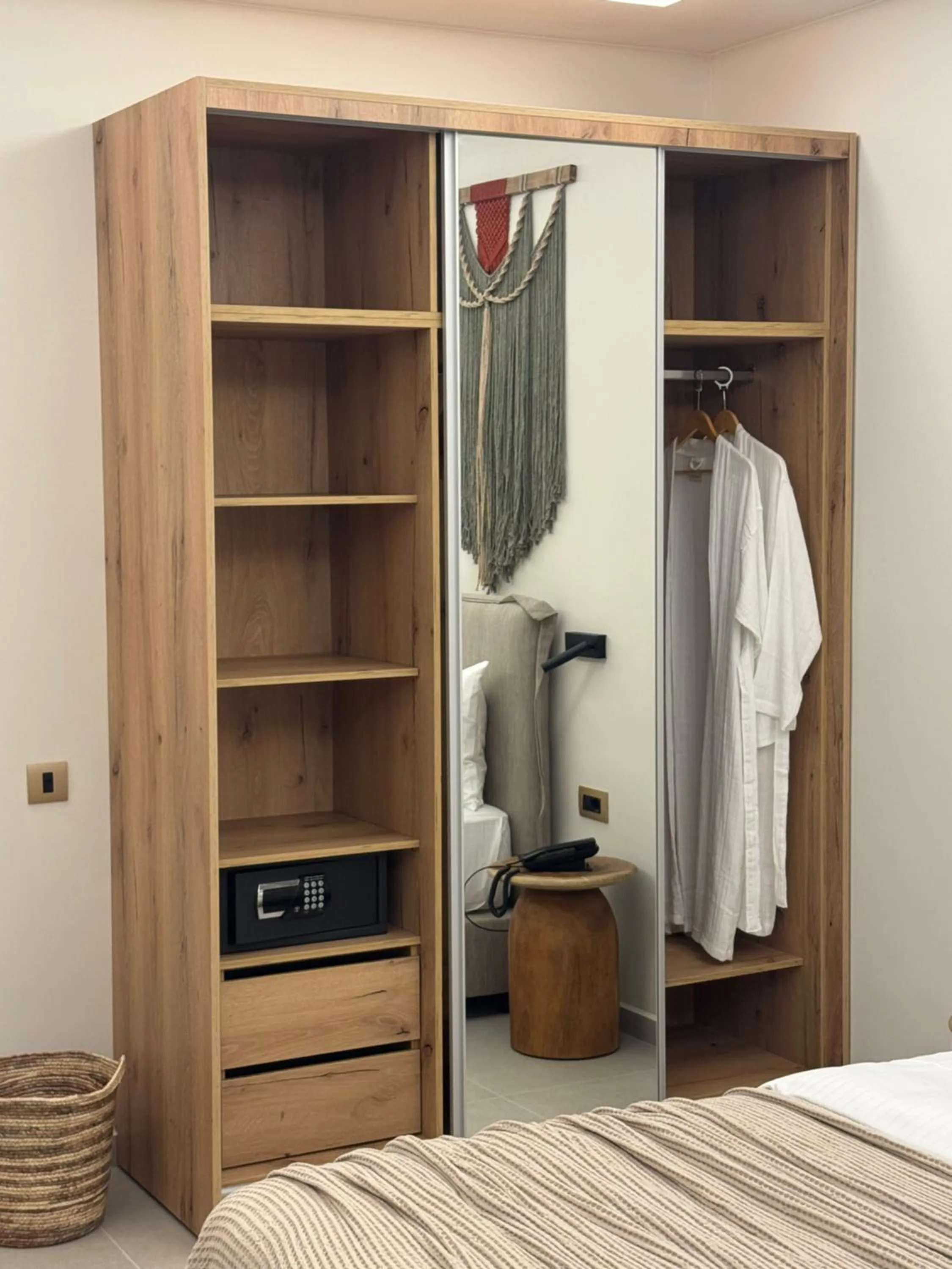 wardrobe, Bed in Τhe Noverian Antama Organic Beach Resort Chania