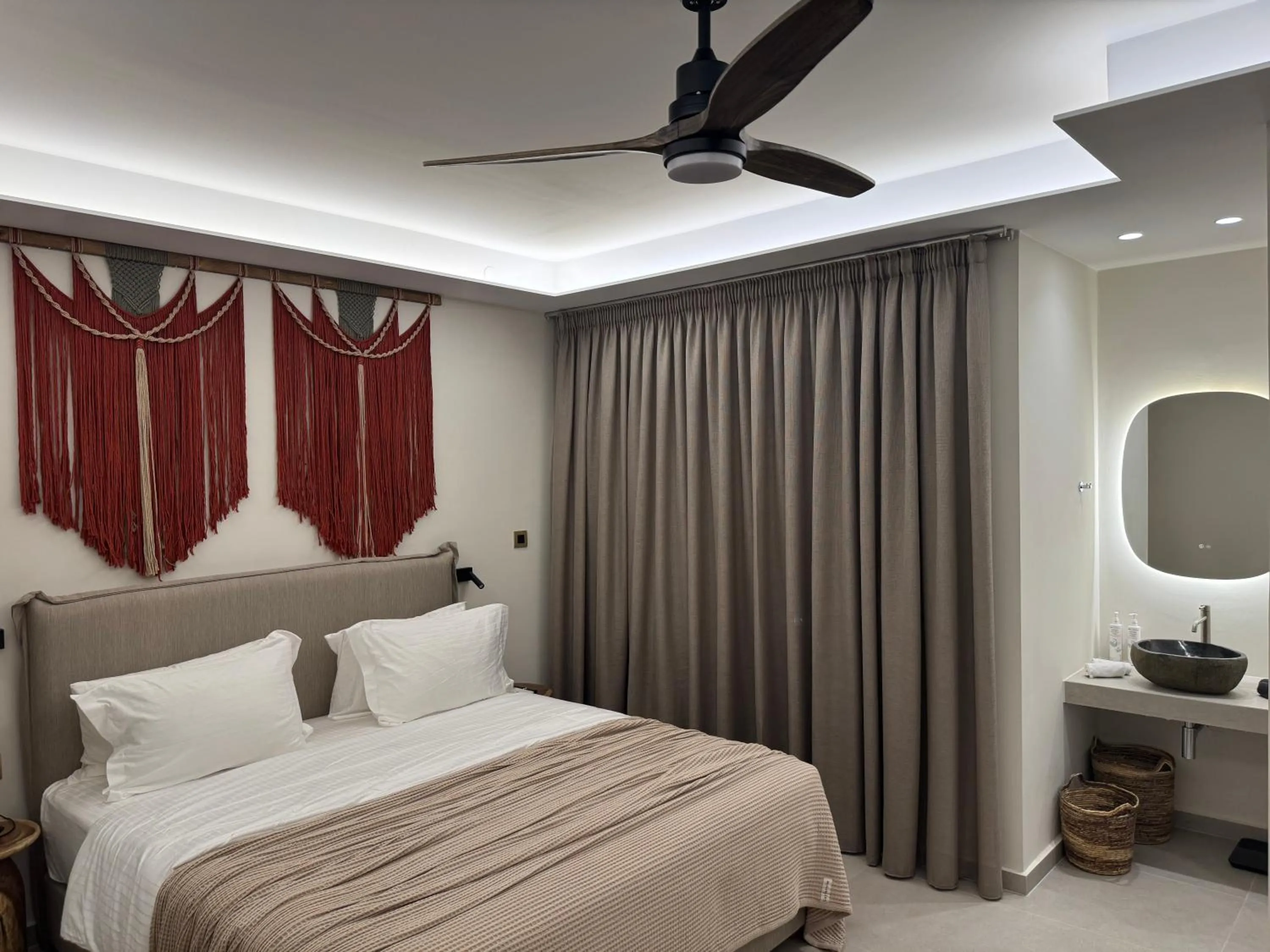 Bedroom, Bed in Τhe Noverian Antama Organic Beach Resort Chania