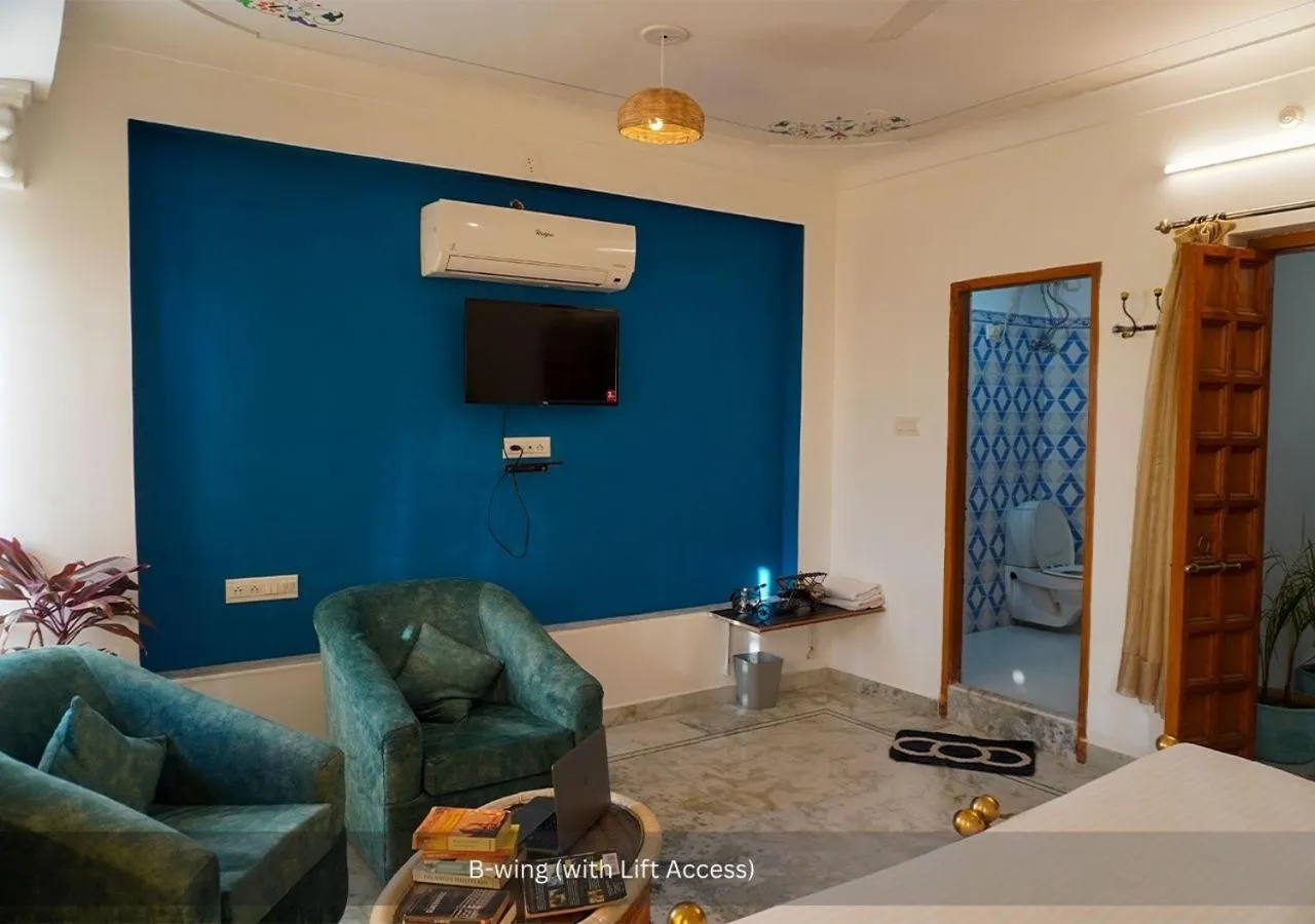 Seating area in Moustache Udaipur