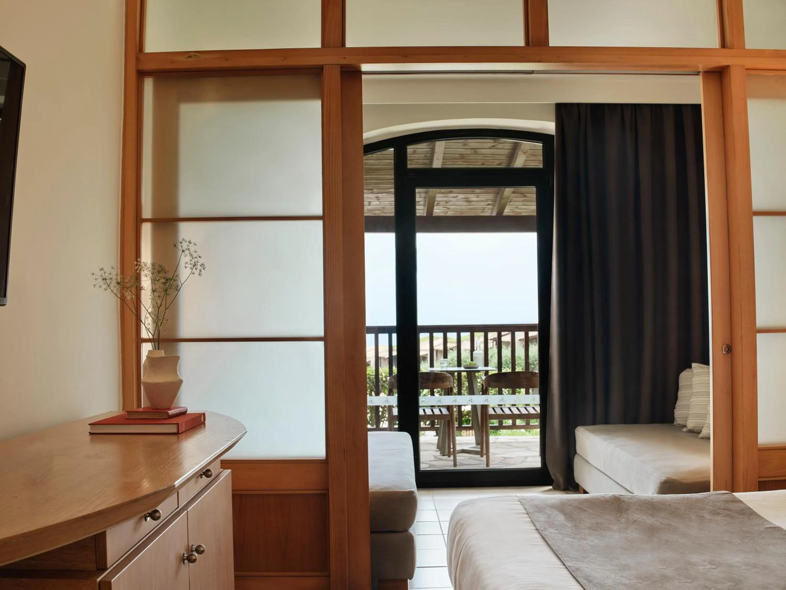 View (from property/room), Bed in Aeolos Beach Resort