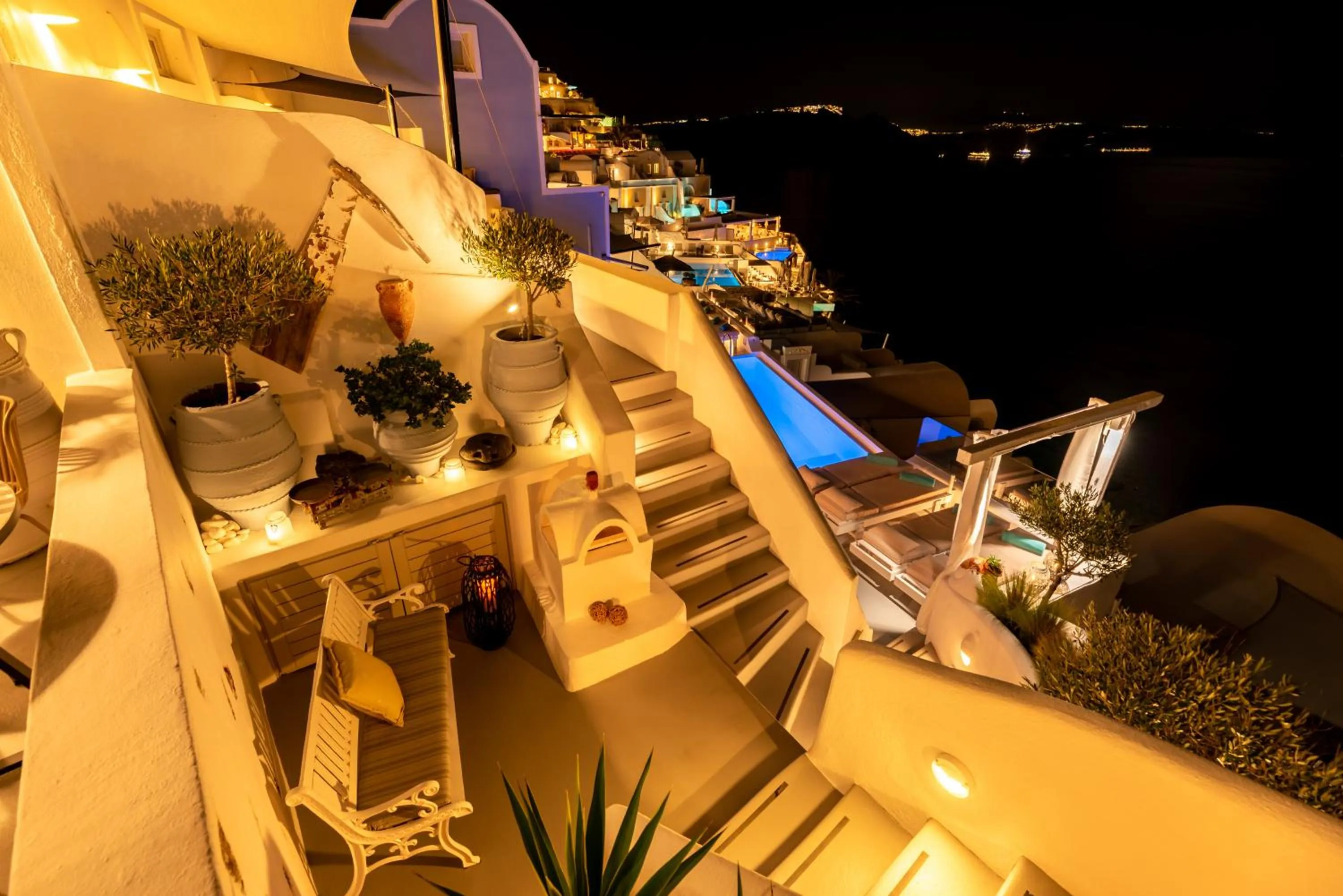 Seating area in Kima Oia Suites