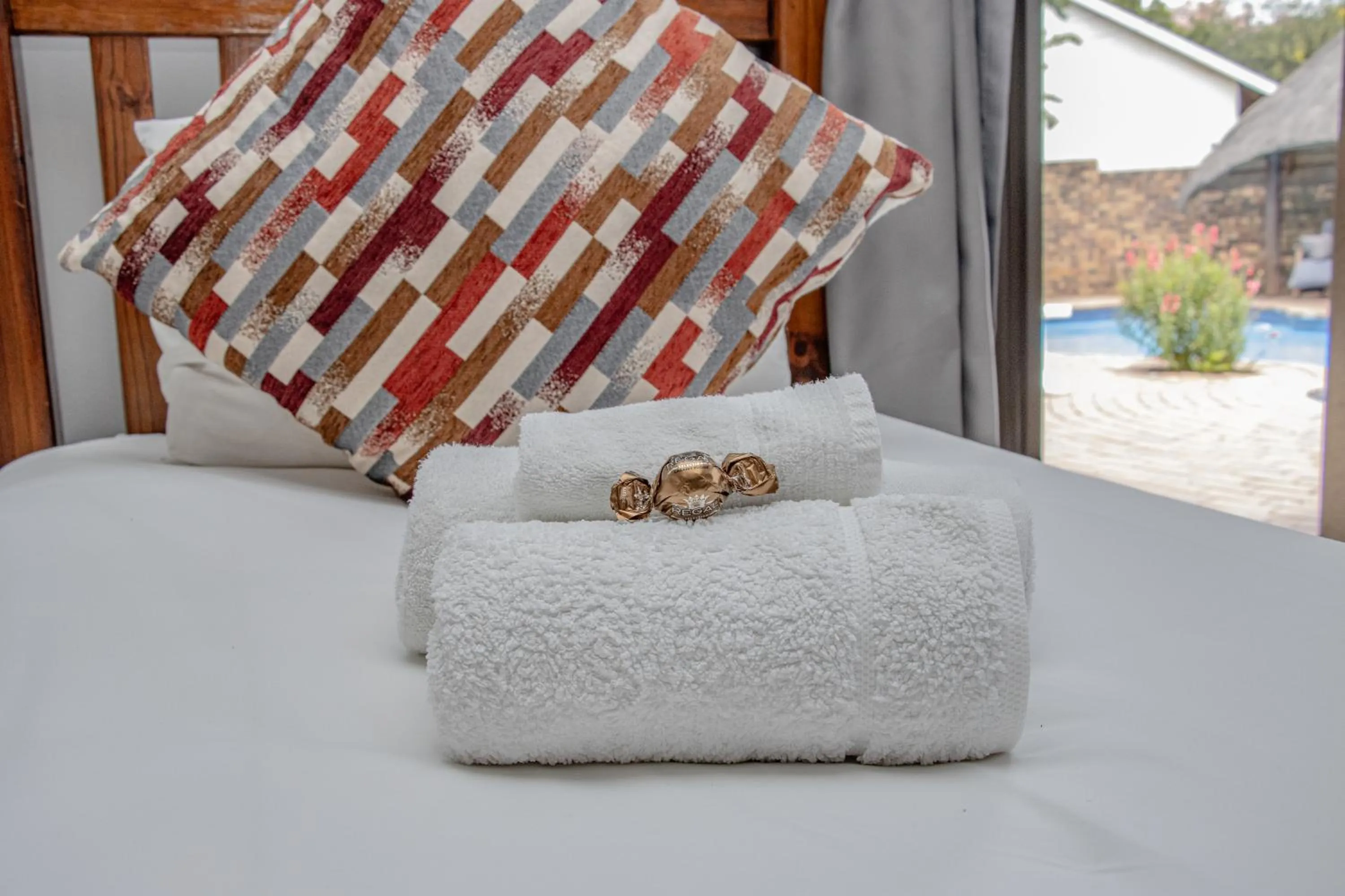 Decorative detail, Bed in Woodpecker's Inn Guest House