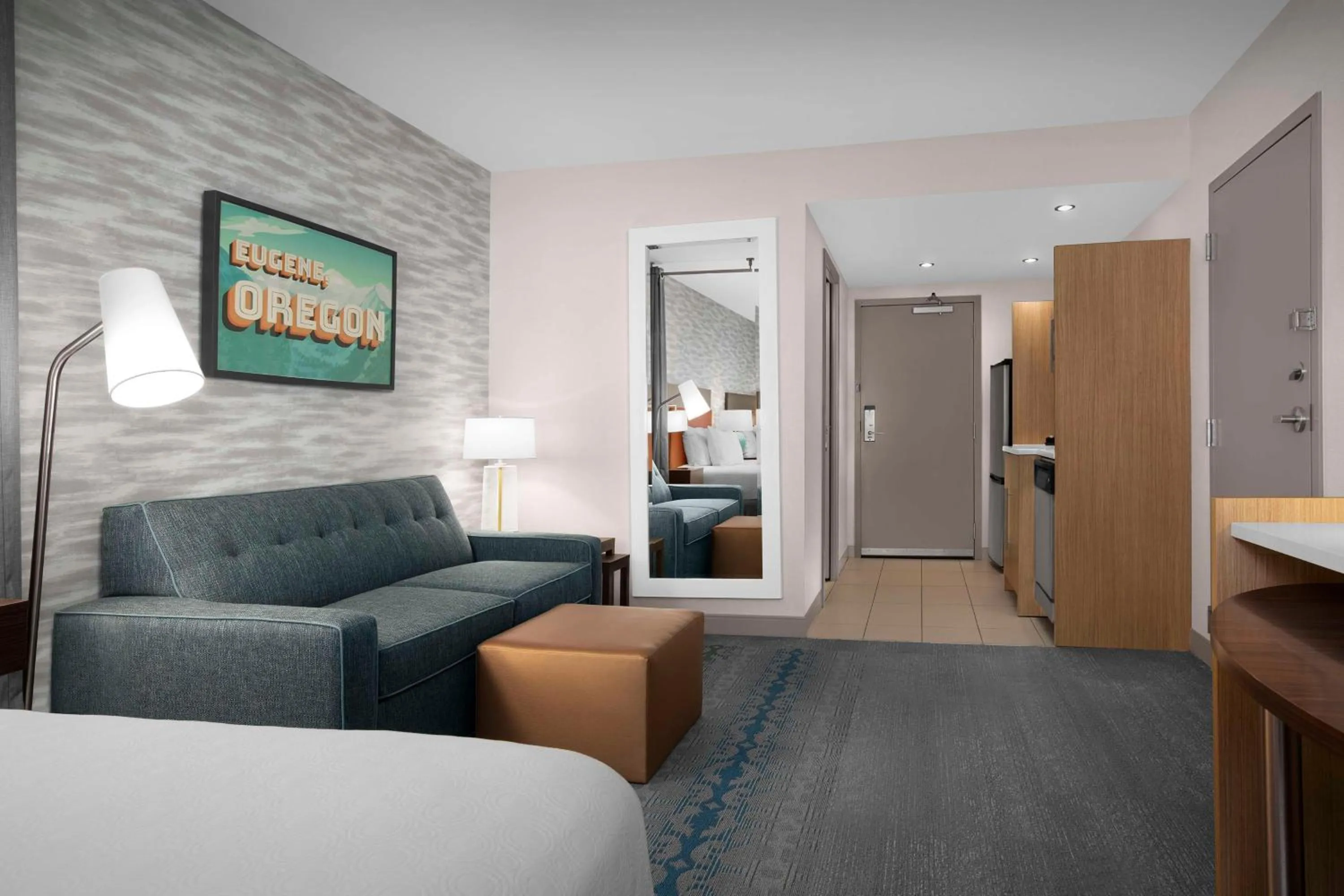 Living room, Bed in Home2 Suites by Hilton Eugene Downtown University Area