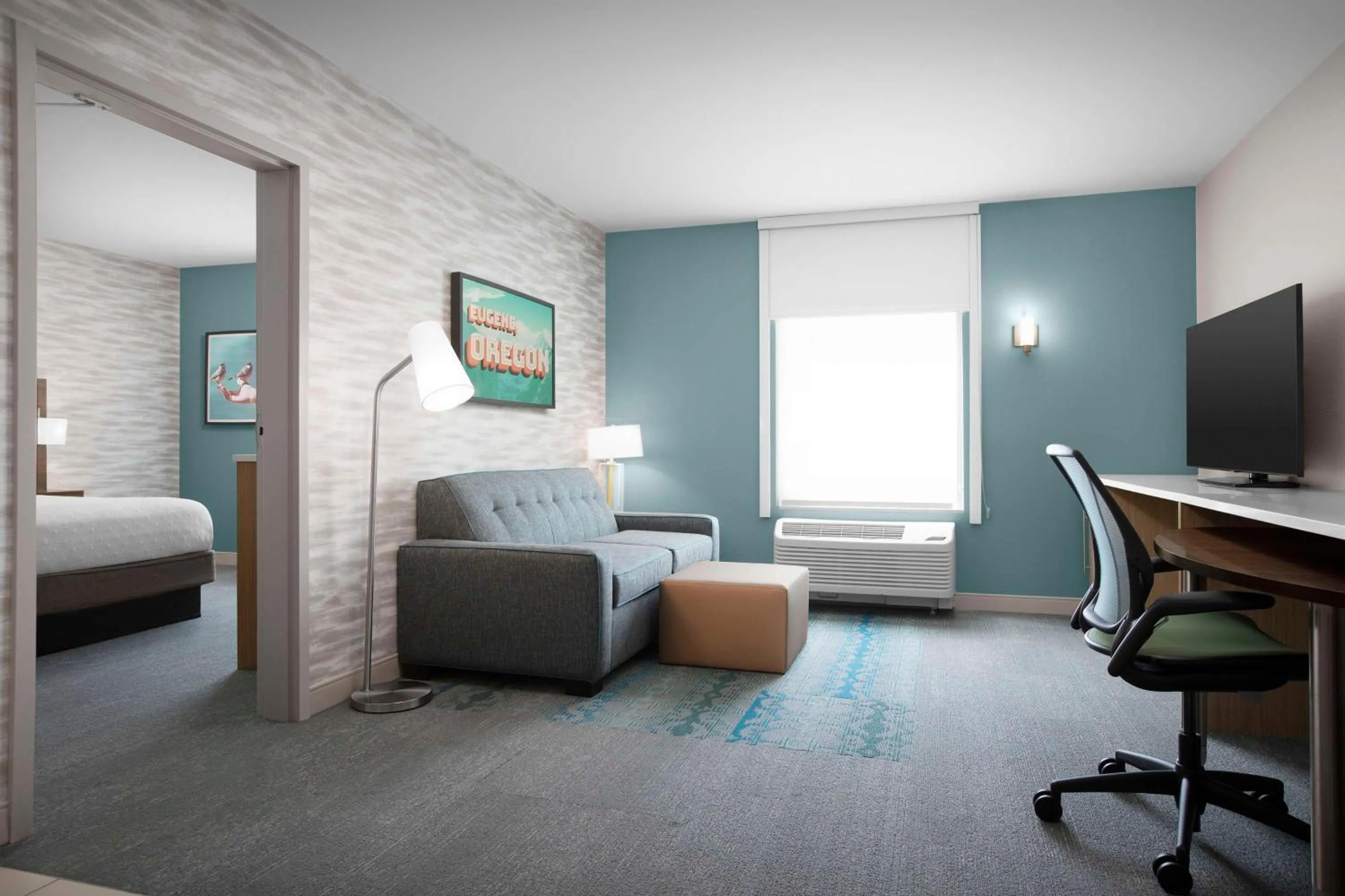 Living room, Bed in Home2 Suites by Hilton Eugene Downtown University Area