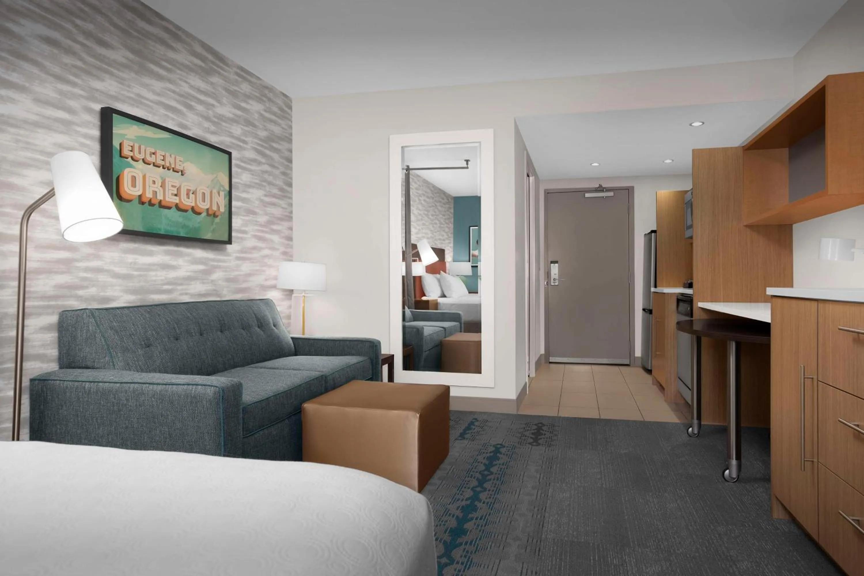 Living room, Bed in Home2 Suites by Hilton Eugene Downtown University Area