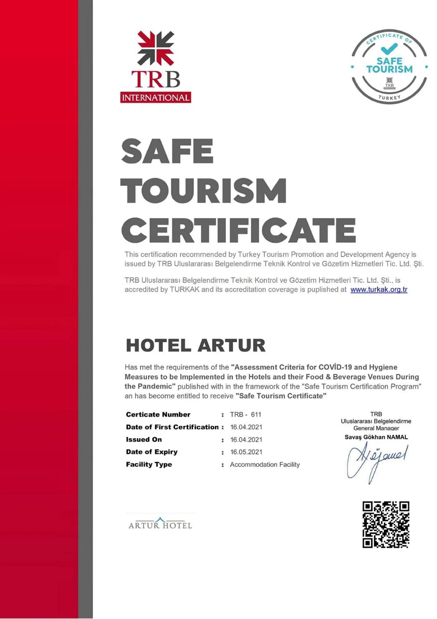 Logo/Certificate/Sign in Artur Hotel