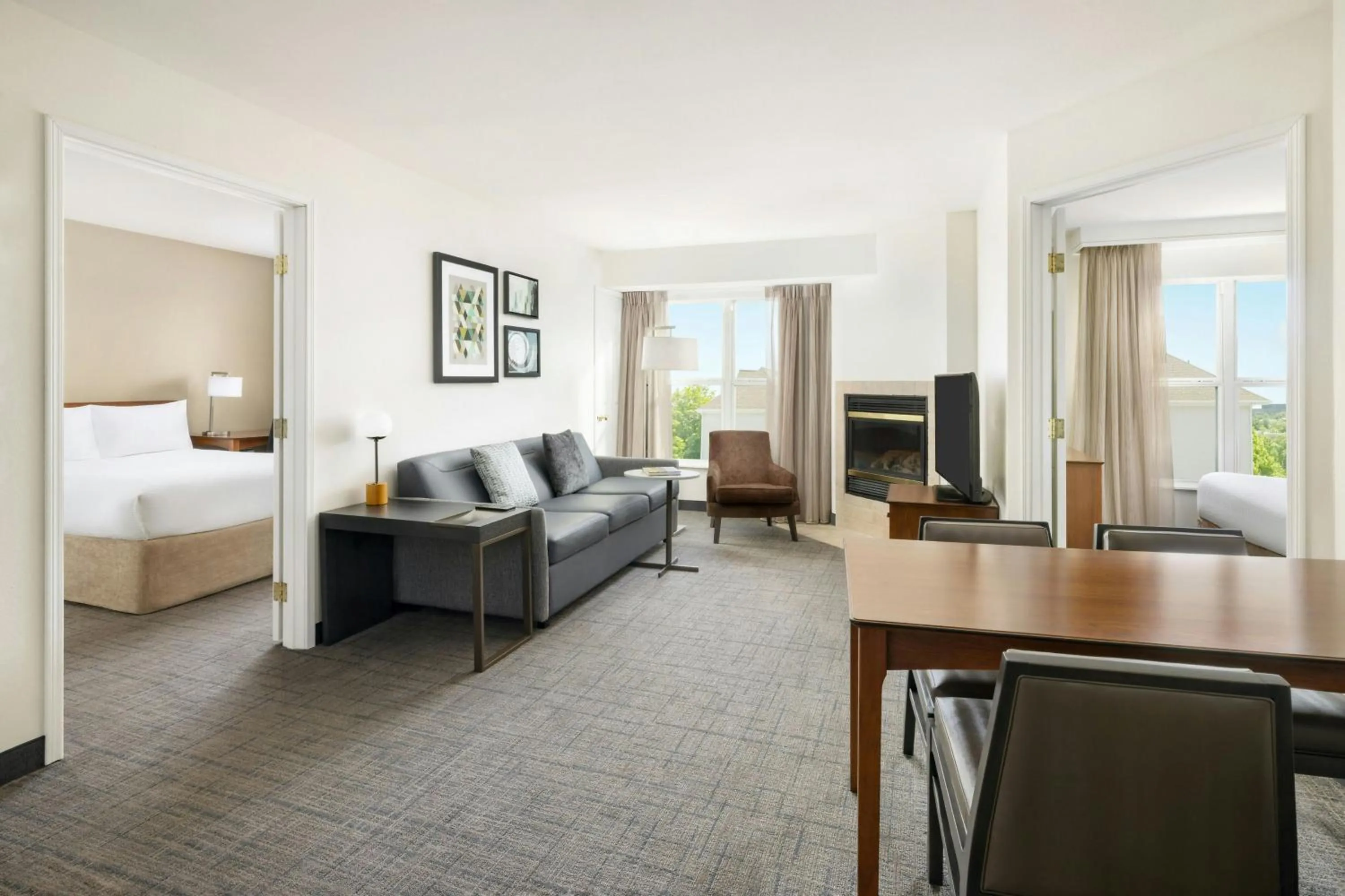 Living room, Bed in Residence Inn Des Moines West at Jordan Creek Town Center