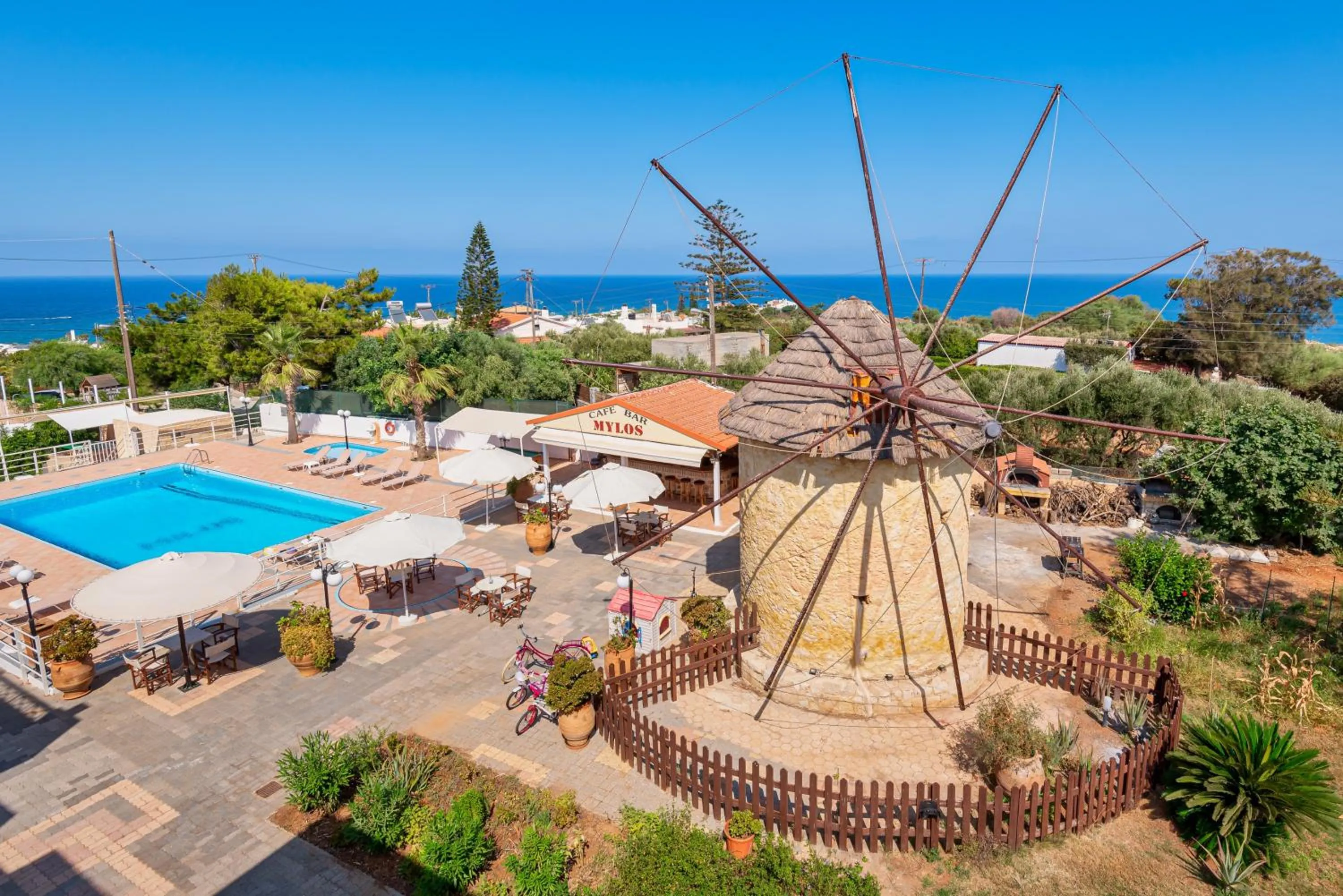 Pool view in Mylos Apartments Anissaras