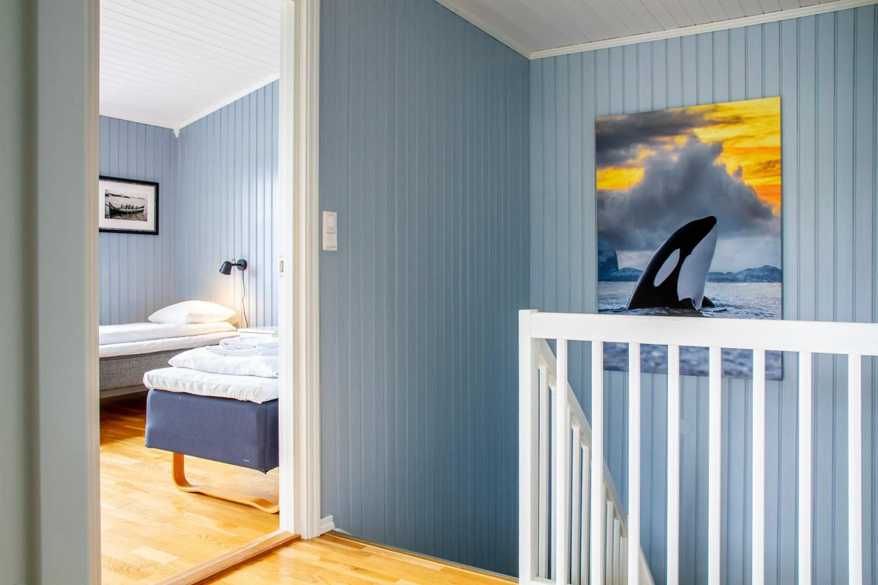 Bedroom, Bed in Rorbuene Svolvær Havn