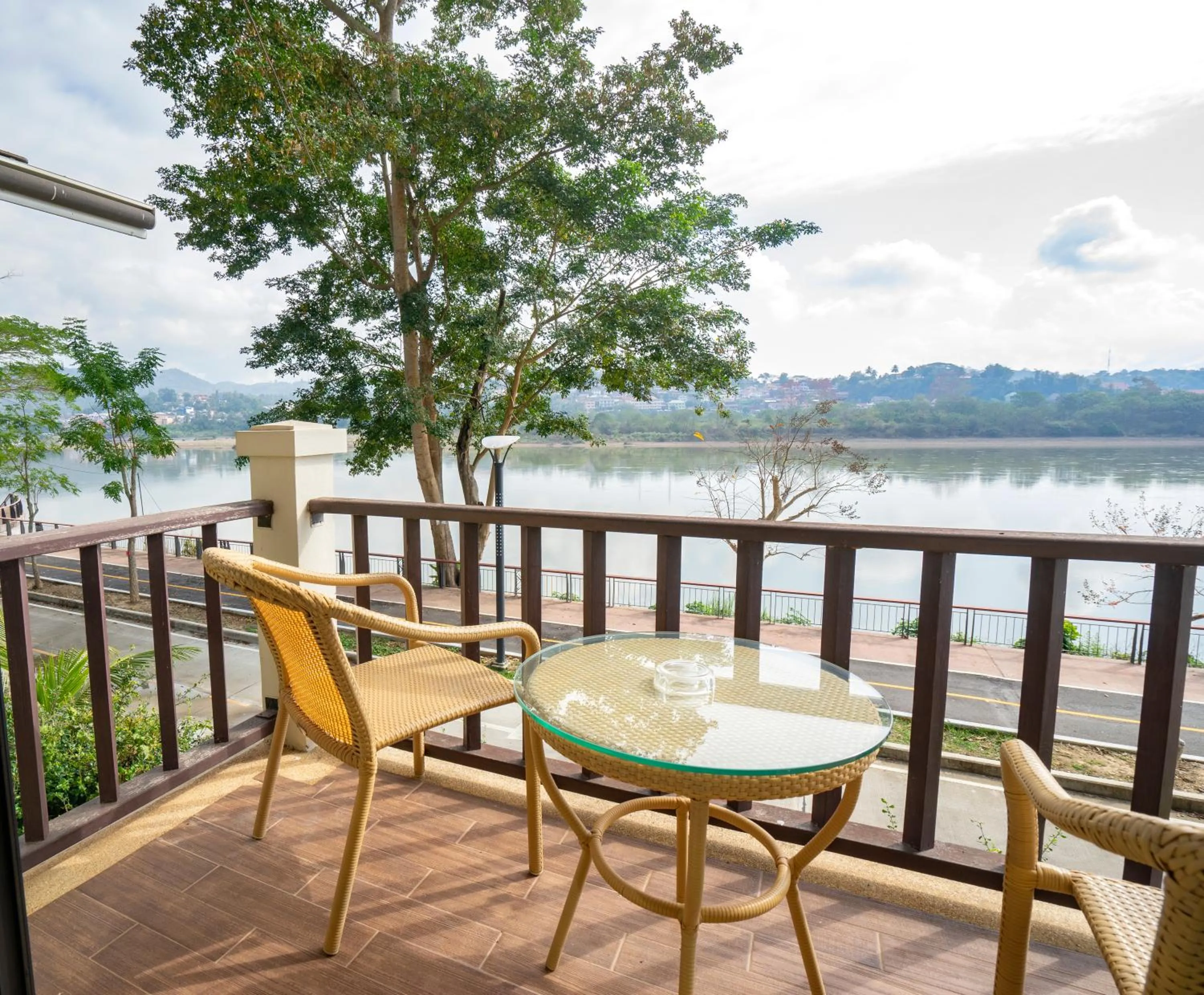Balcony/Terrace in Chiangkhong Teak Garden Riverfront Onsen Hotel- SHA Extra Plus