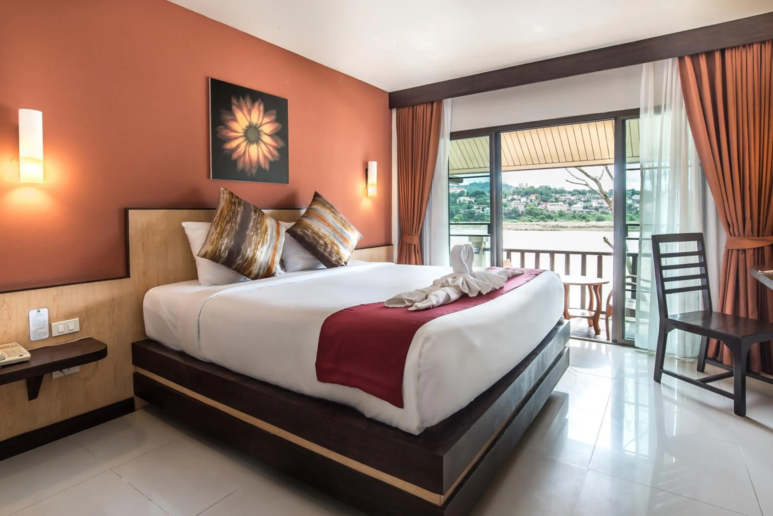 Balcony/Terrace, Bed in Chiangkhong Teak Garden Riverfront Onsen Hotel- SHA Extra Plus