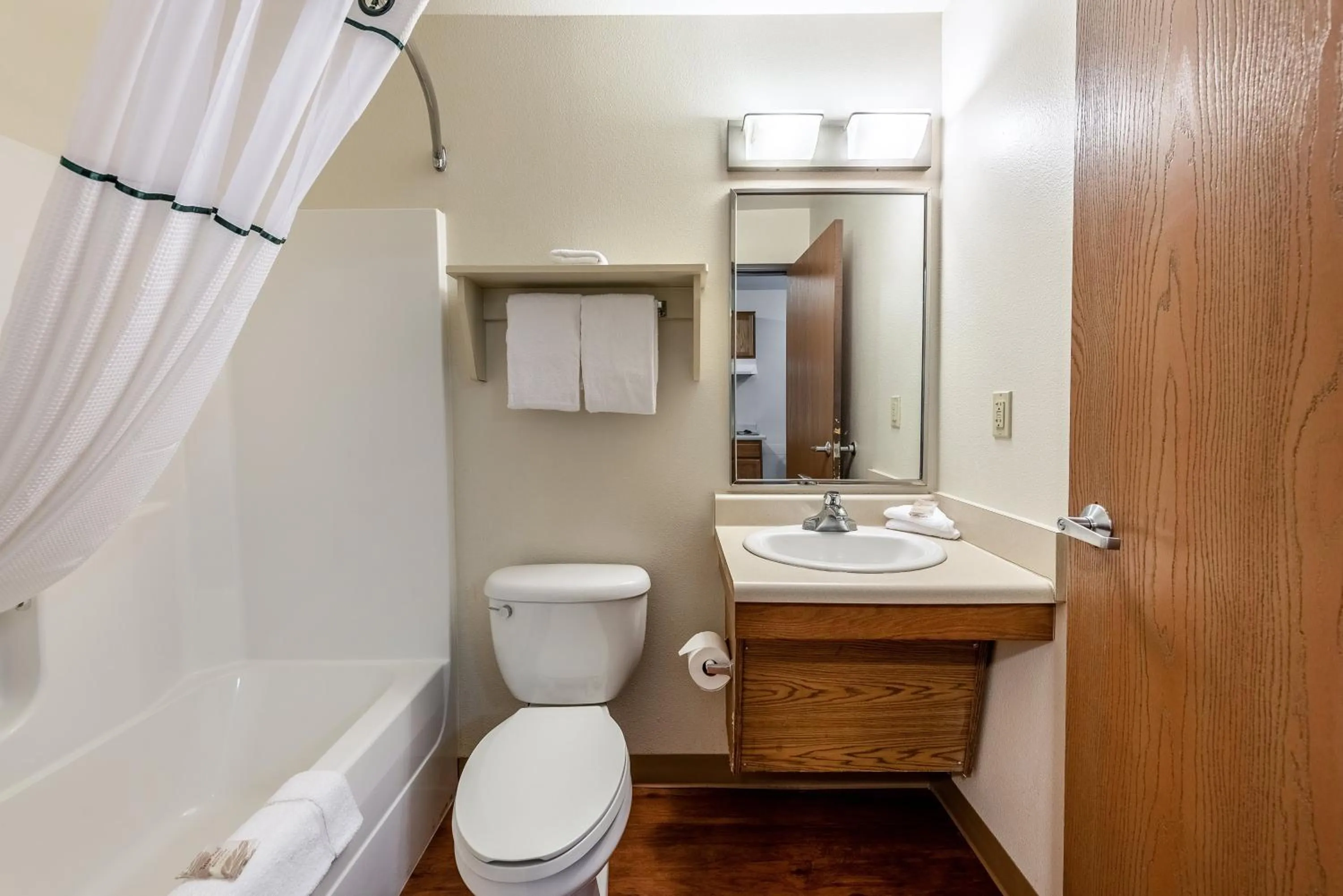 Bathroom in HomeTowne Studios by Red Roof Columbus