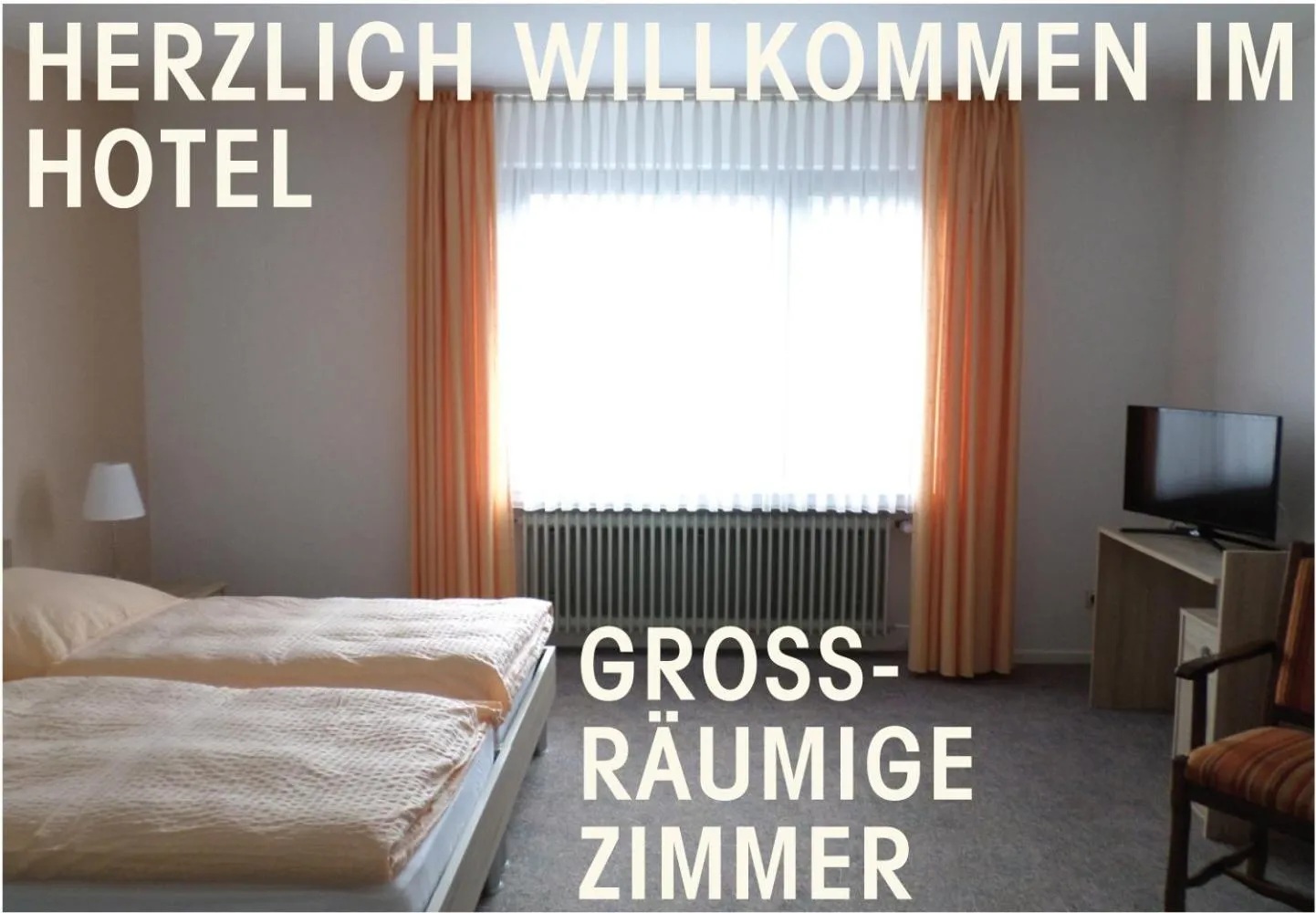 Text overlay, Bed in Hotel- Restaurant Kerzan´s