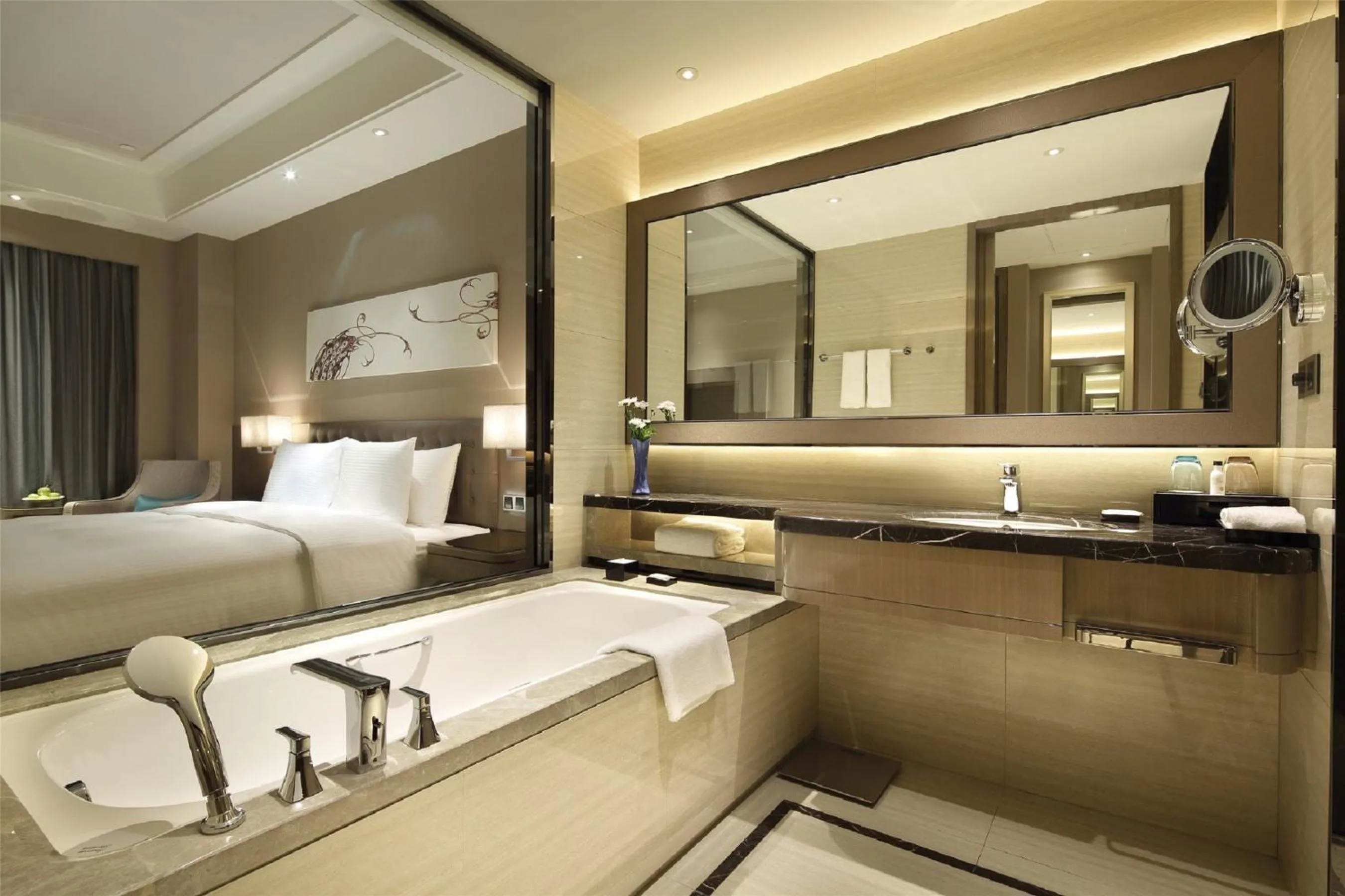 Bathroom, Bed in Wanda Realm Siping