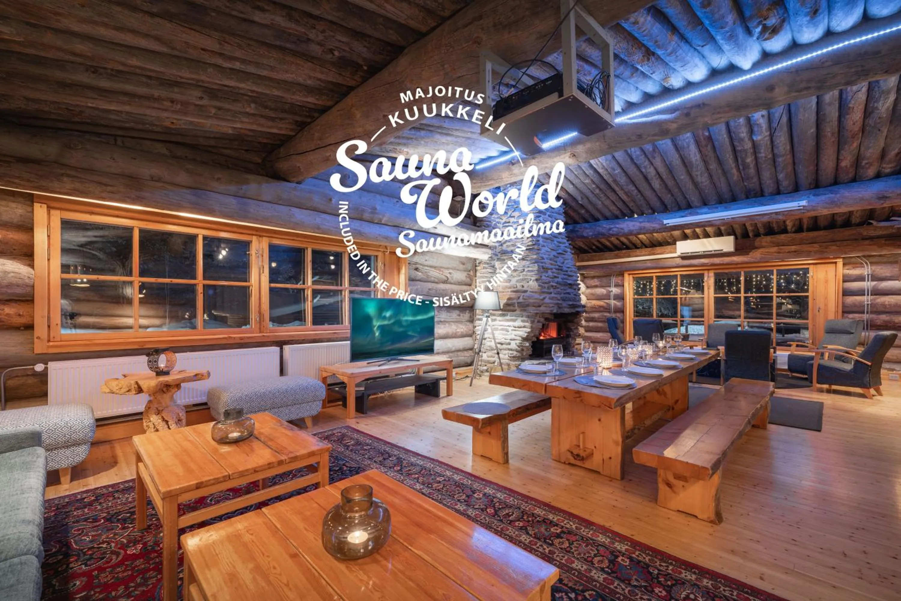 Living room in Kuukkeli Log Houses Aurora Resort