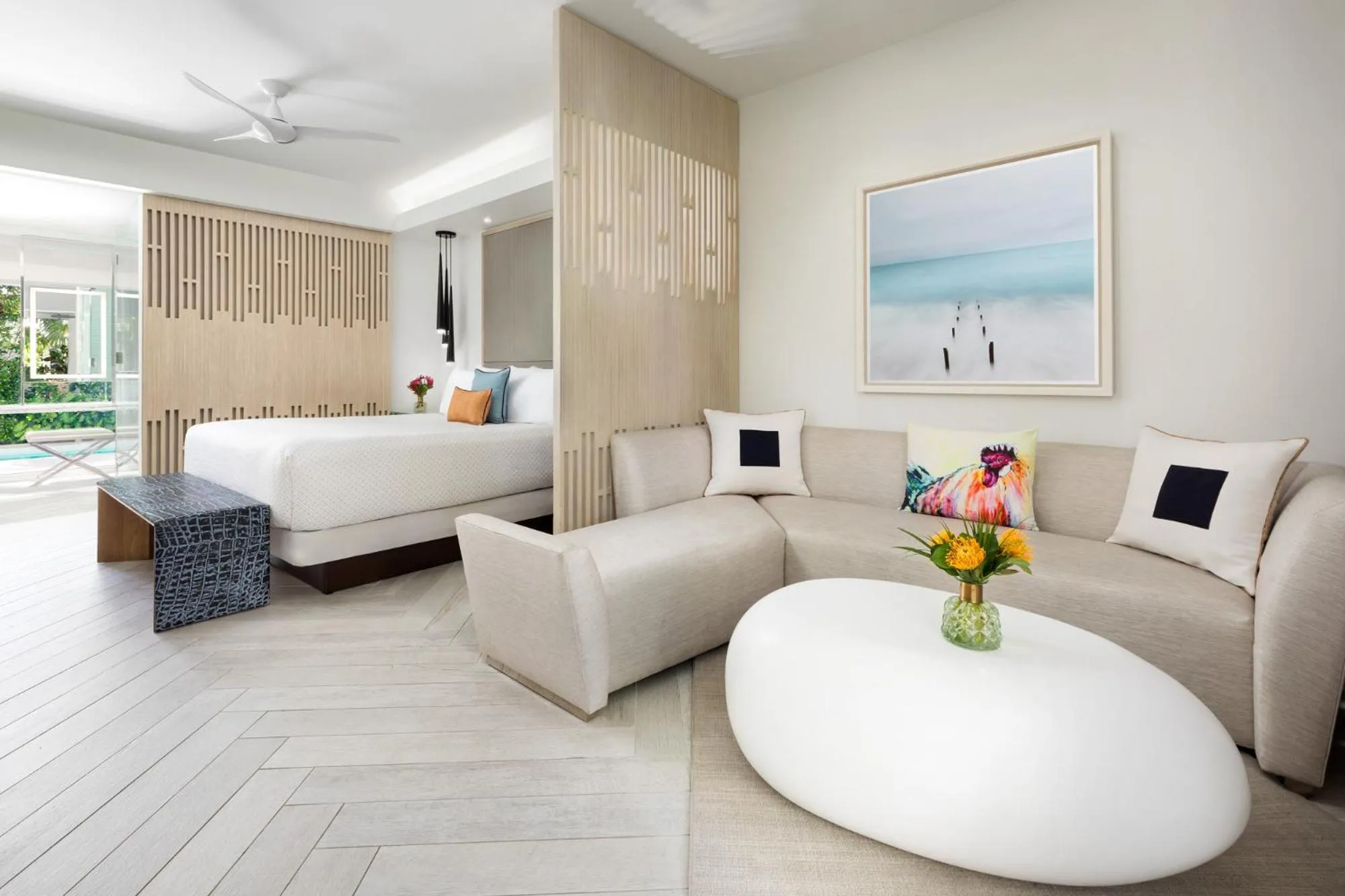 Living room, Bed in H2O Suites- Adults Only