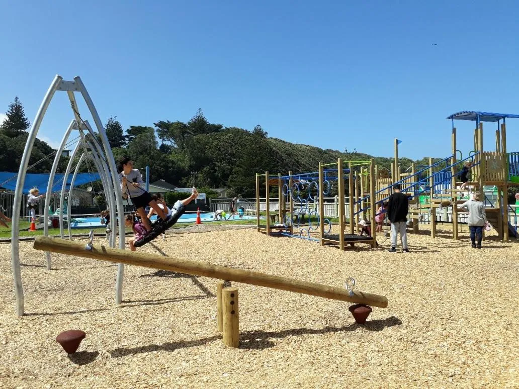 Children play ground in Opunake Beach Holiday Park