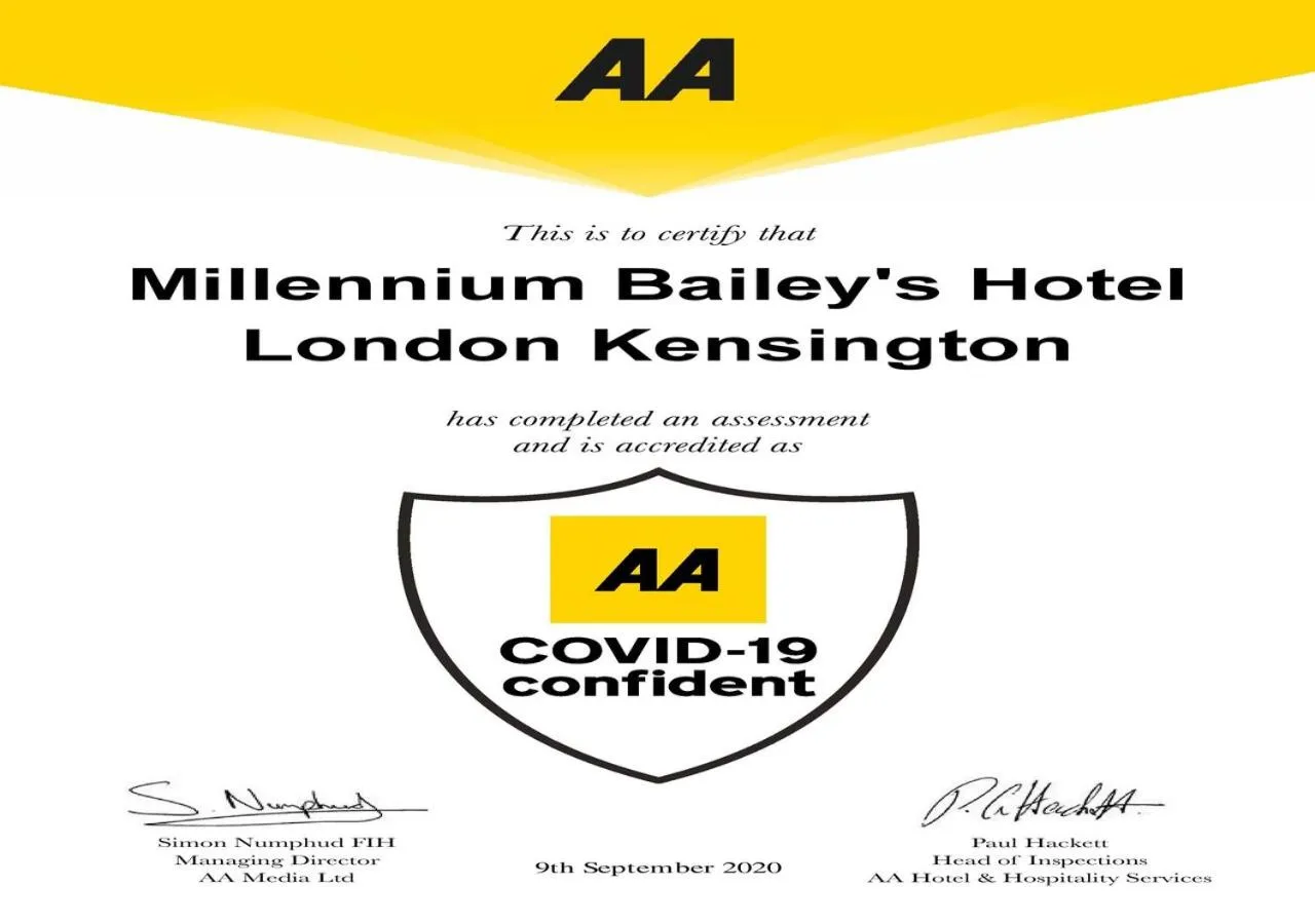 Certificate/Award in The Bailey's Hotel London Kensington