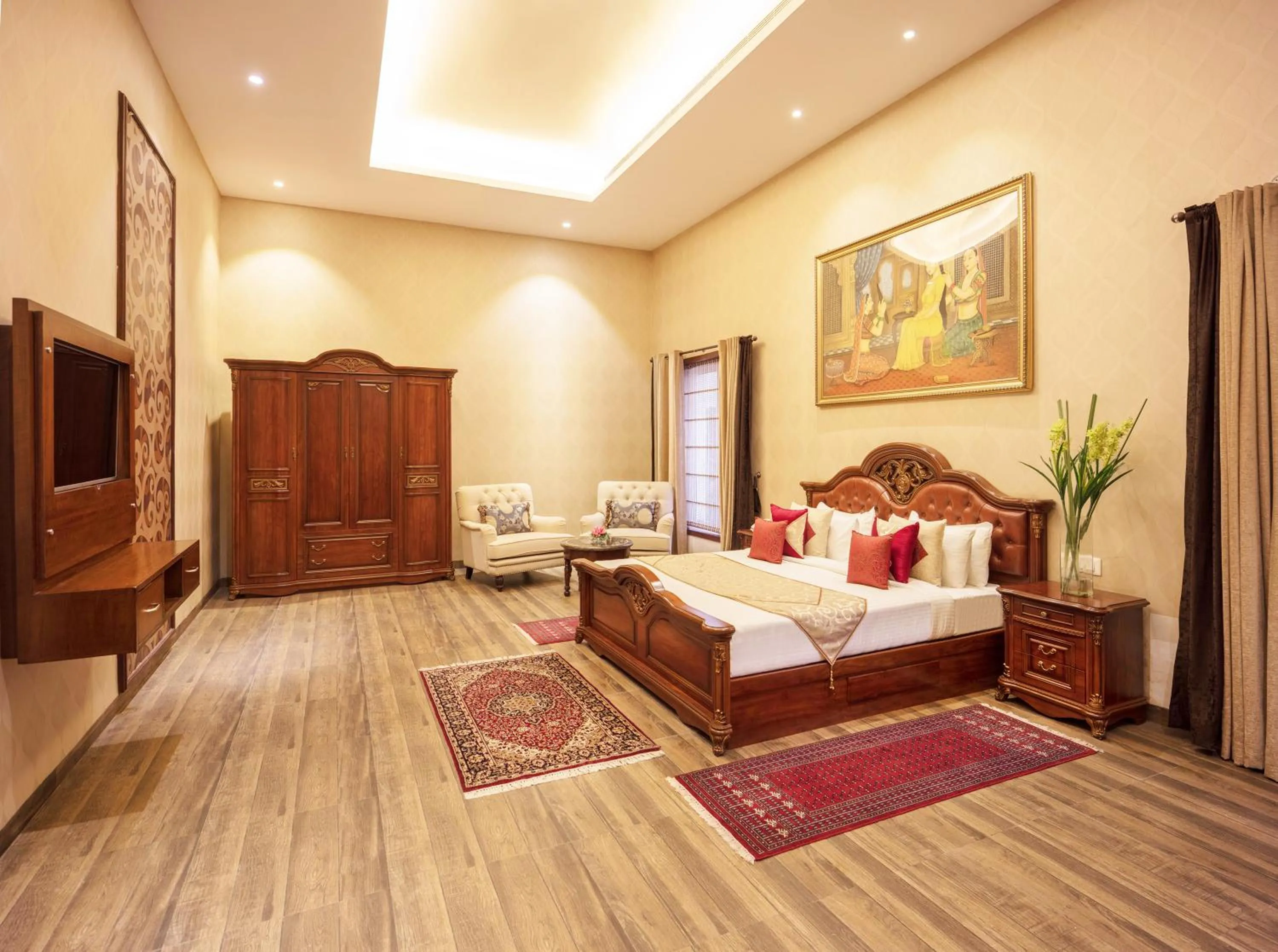 Photo of the whole room, Bed in Orchha Palace and Convention Centre