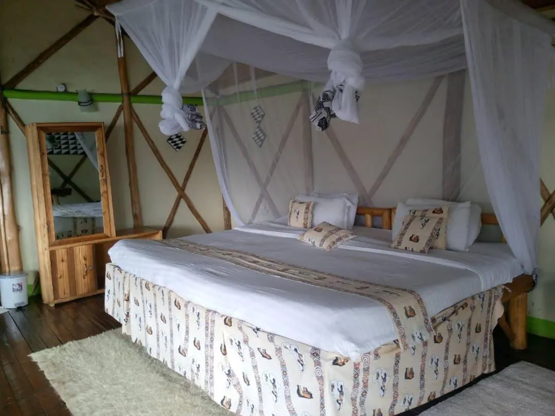 Bed in Lake Bunyonyi Rock Resort