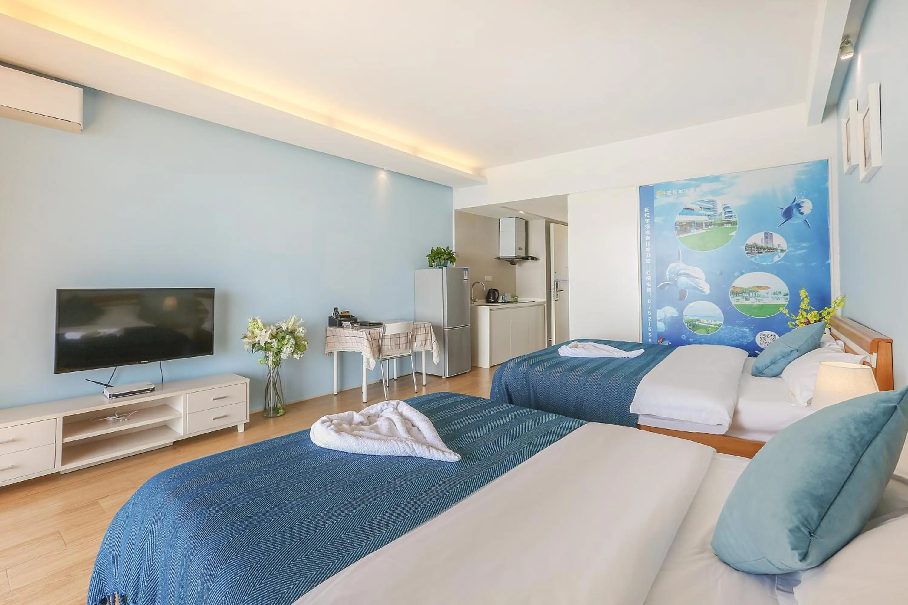 Bed in HuiZhou HuaYangNian Seaview Guesthouse