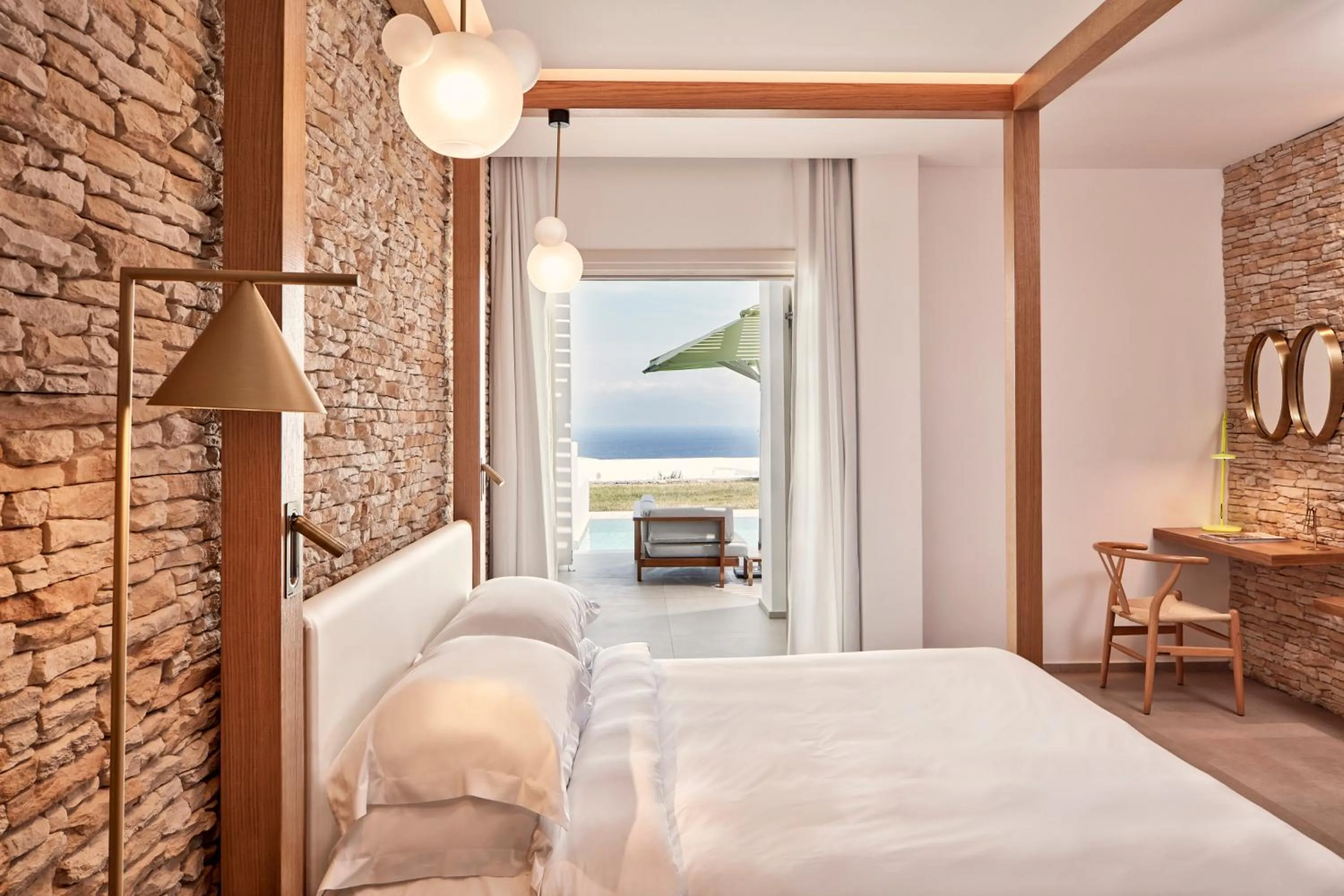 Bedroom, Bed in Myconian Naia - Preferred Hotels & Resorts