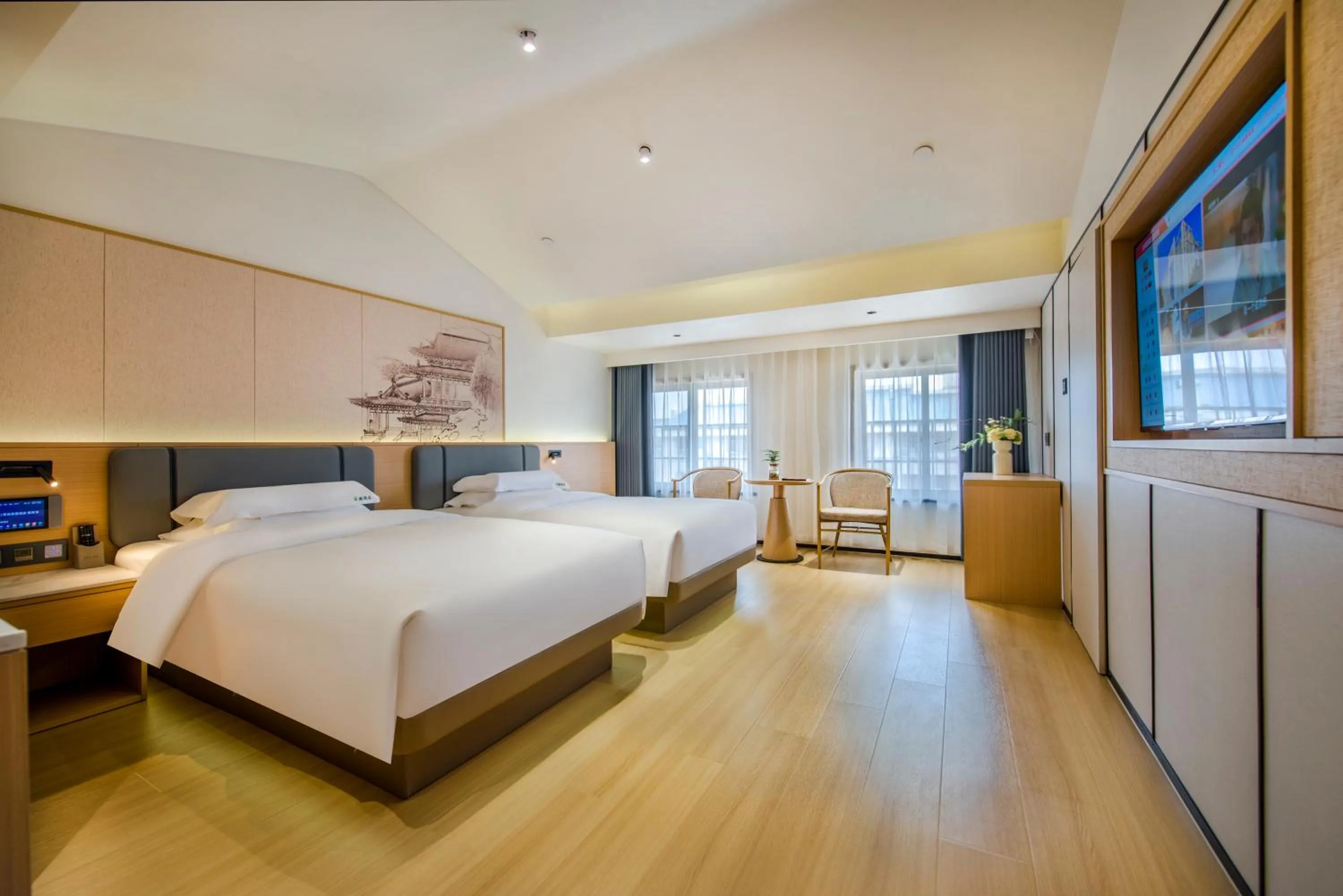 TV and multimedia, Bed in Yiwu Baide Theme Hotel