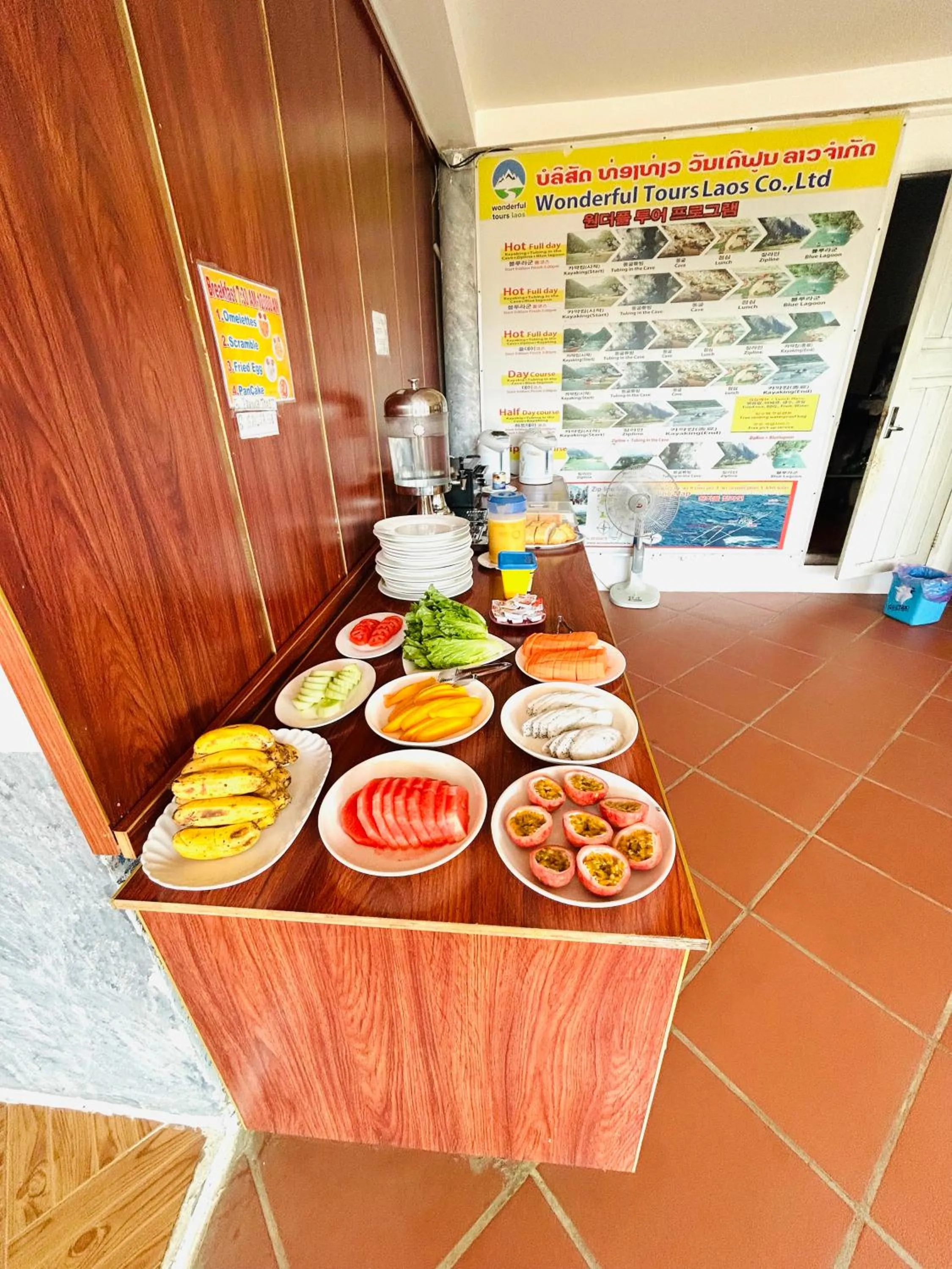 Breakfast in Vangvieng Rock Backpacker Rooftop Hostel