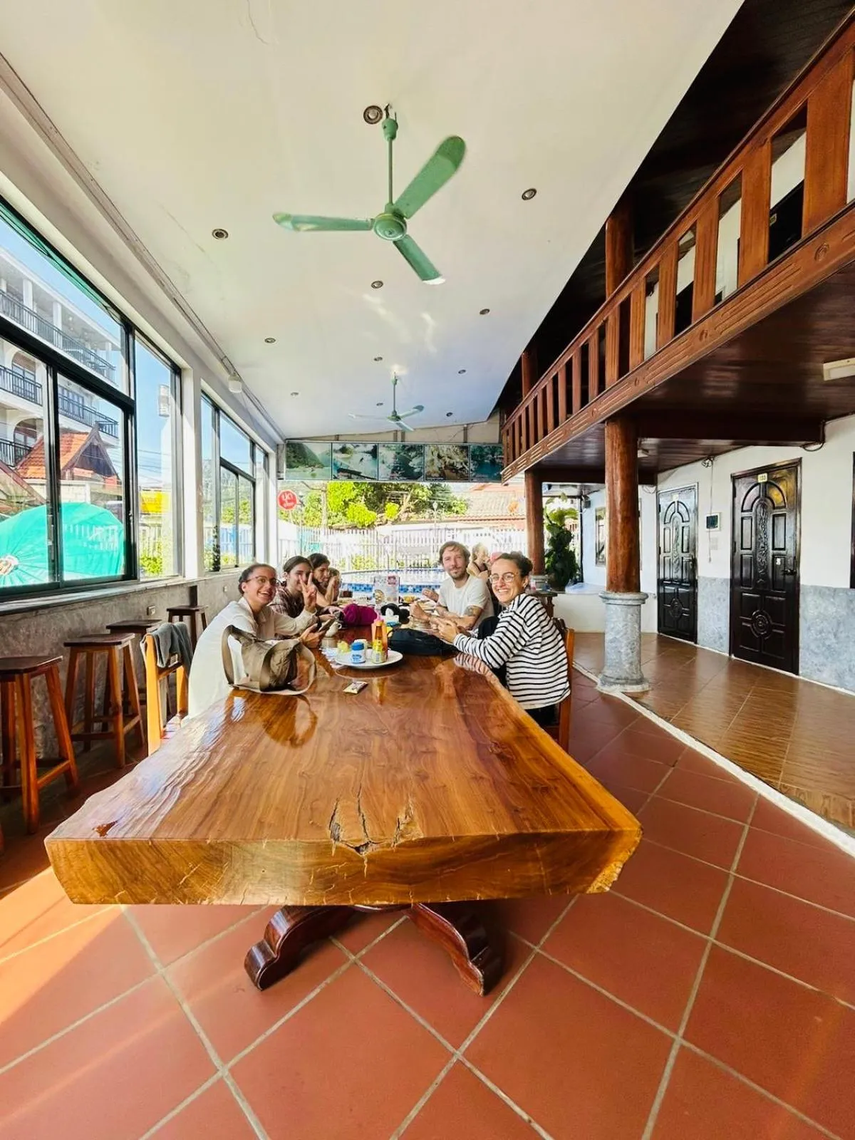 Seating area in Vangvieng Rock Backpacker Rooftop Hostel