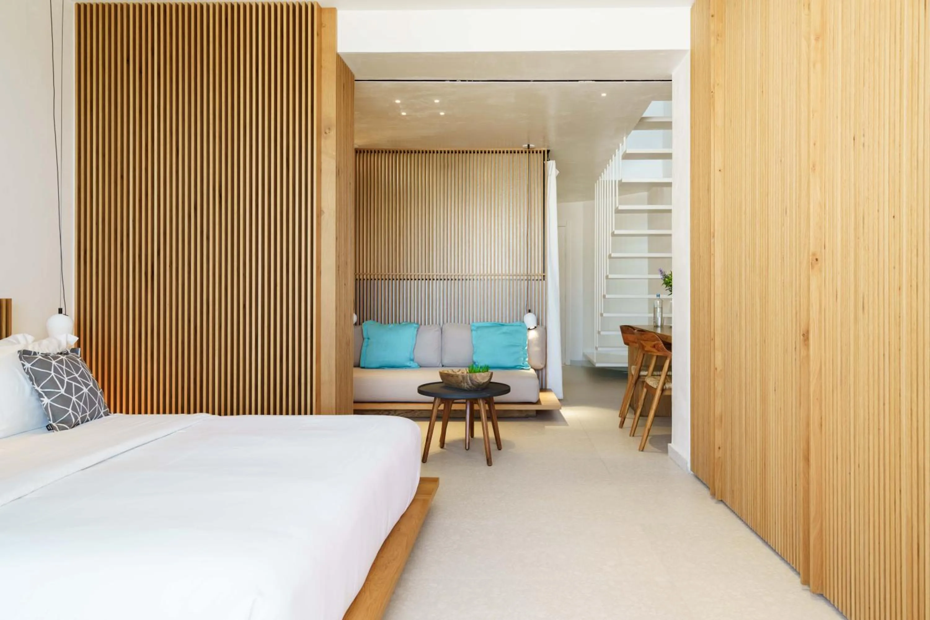 Bed in Mykonos Dove Beachfront Hotel