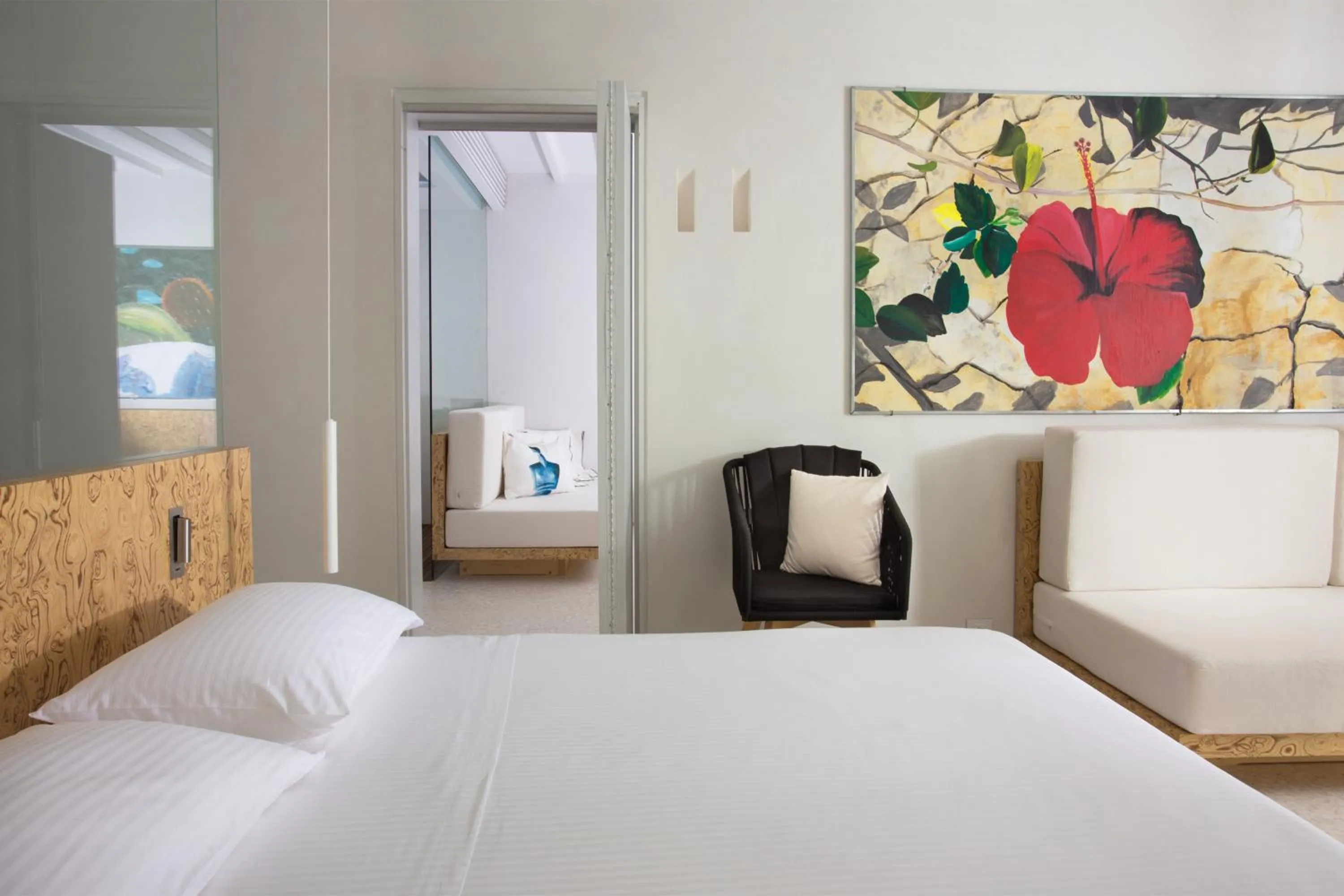 Bed in Mykonos Dove Beachfront Hotel