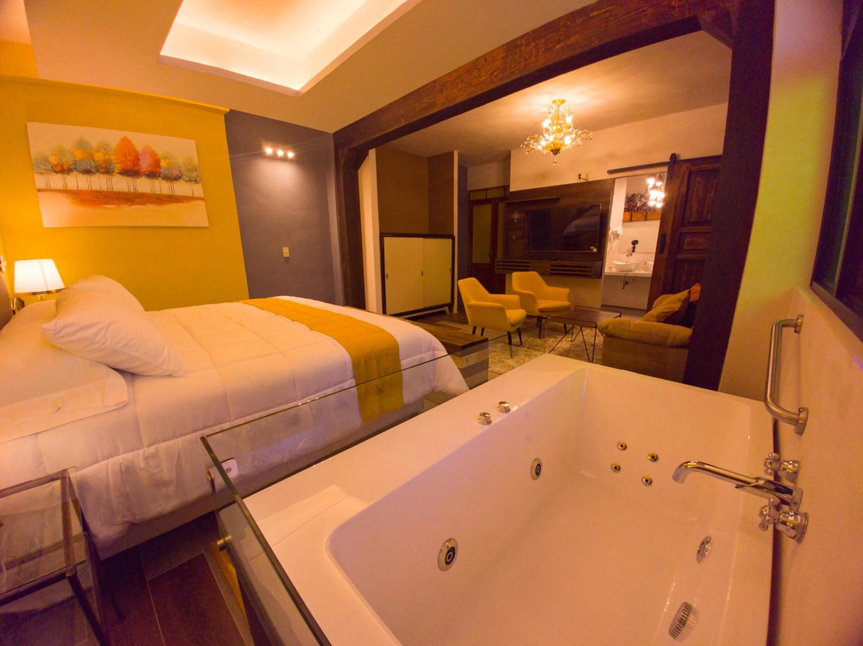 Hot Tub, Bed in Hotel Tepeyac