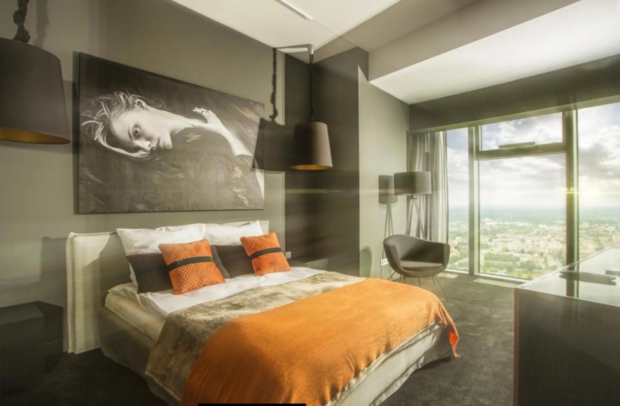 Seating area, Bed in 30th+ Floor Apartments in Sky Tower