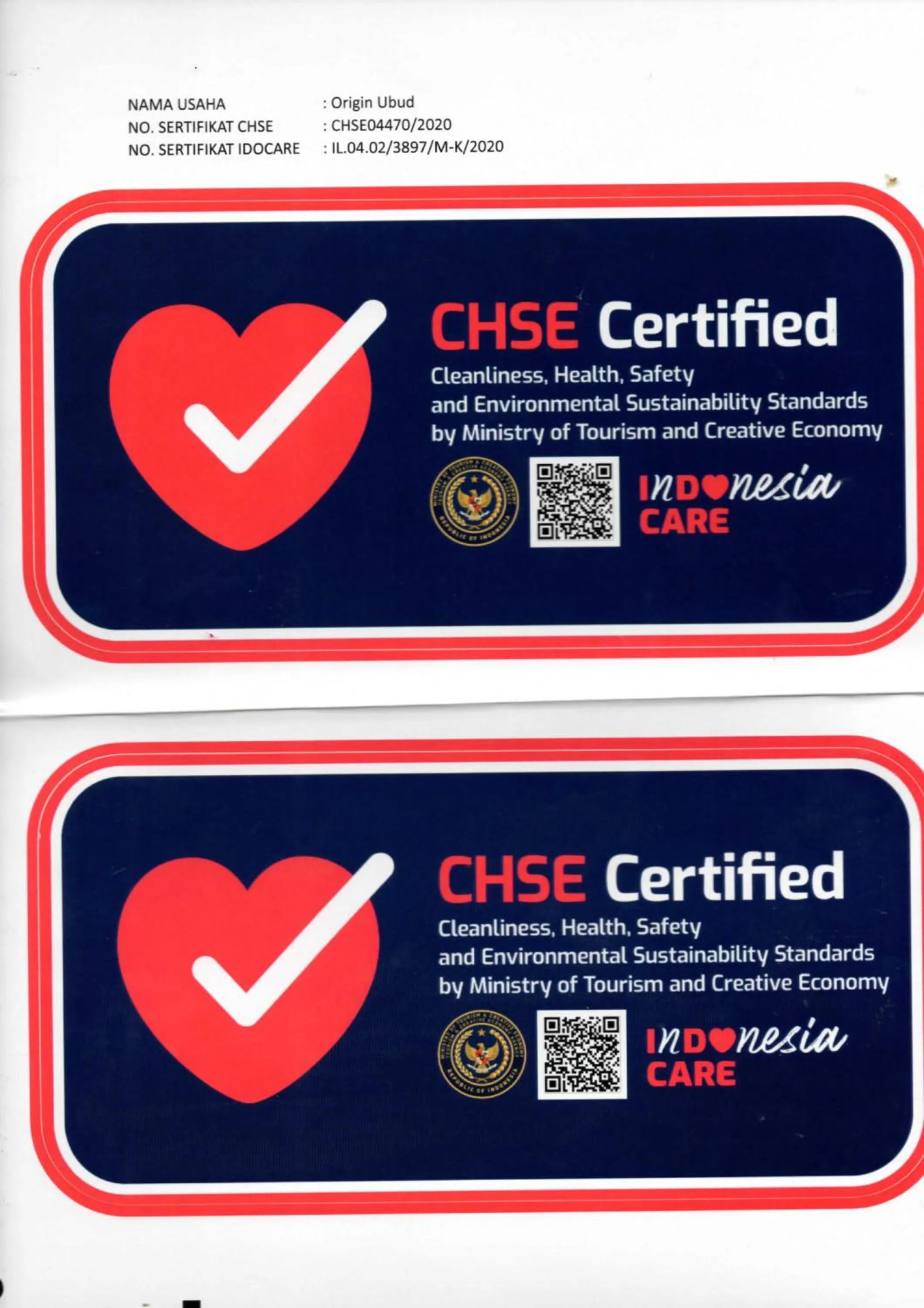 Certificate/Award in Origin Ubud