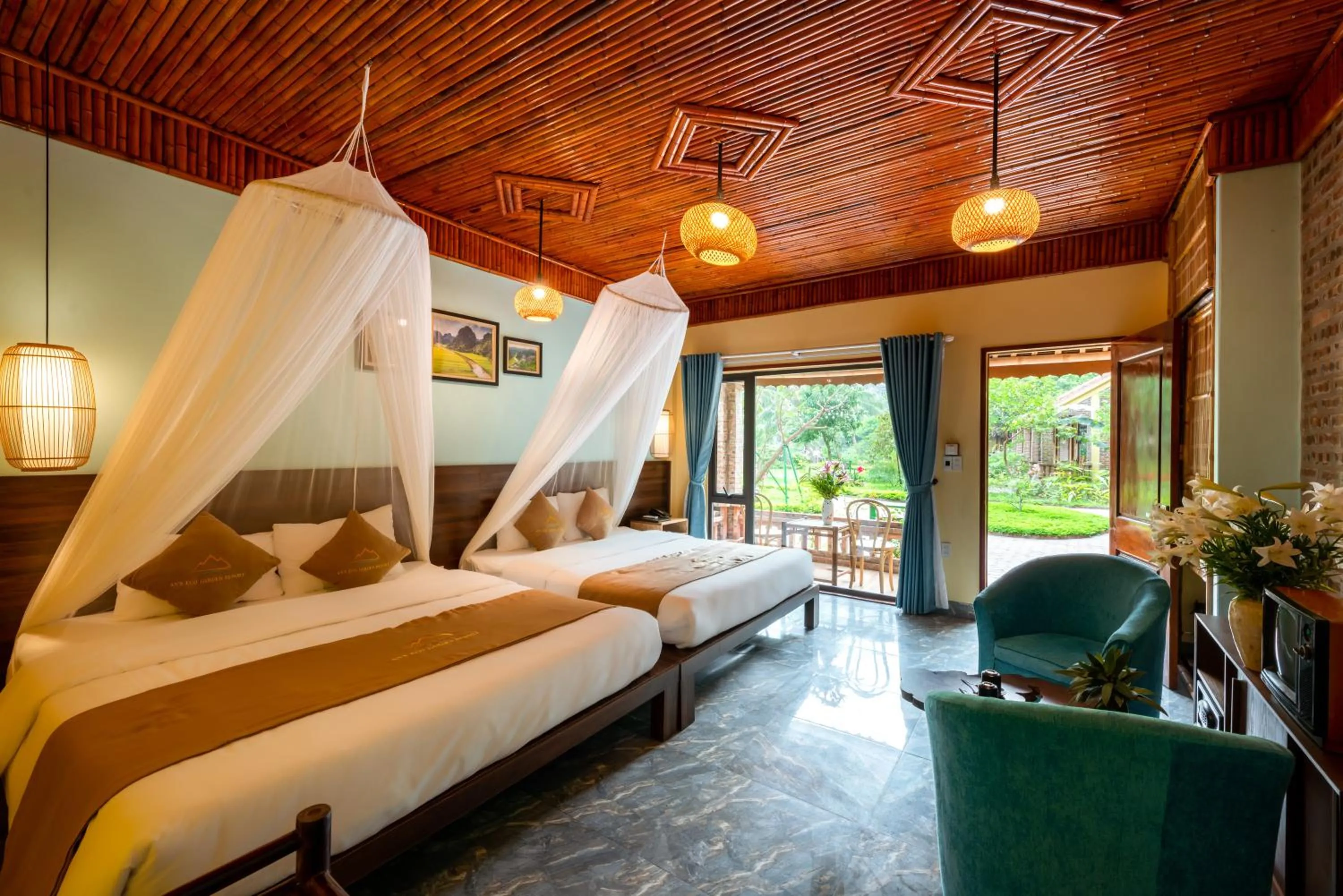 Bed in An's Eco Garden Resort