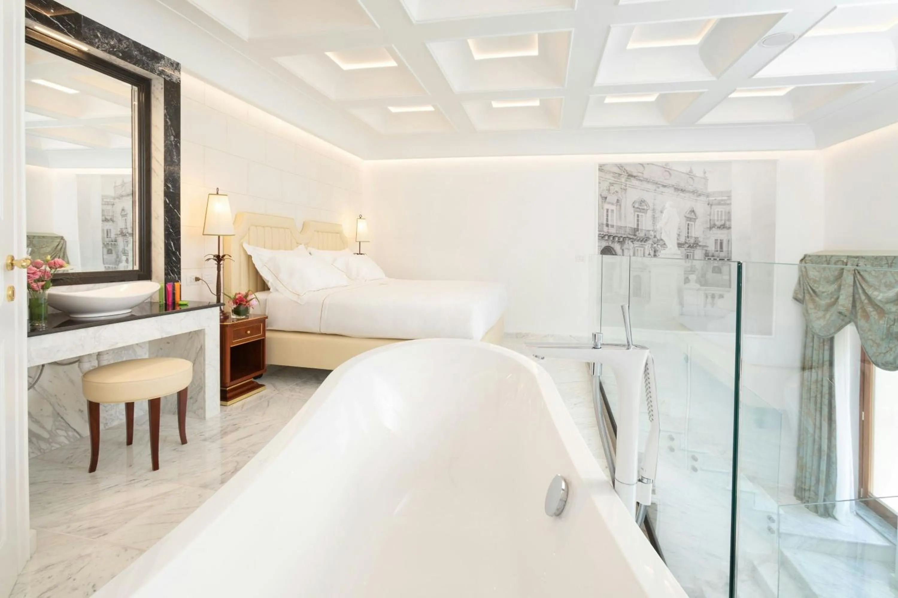 Bathroom, Bed in Ortea Palace Hotel, Sicily, Autograph Collection