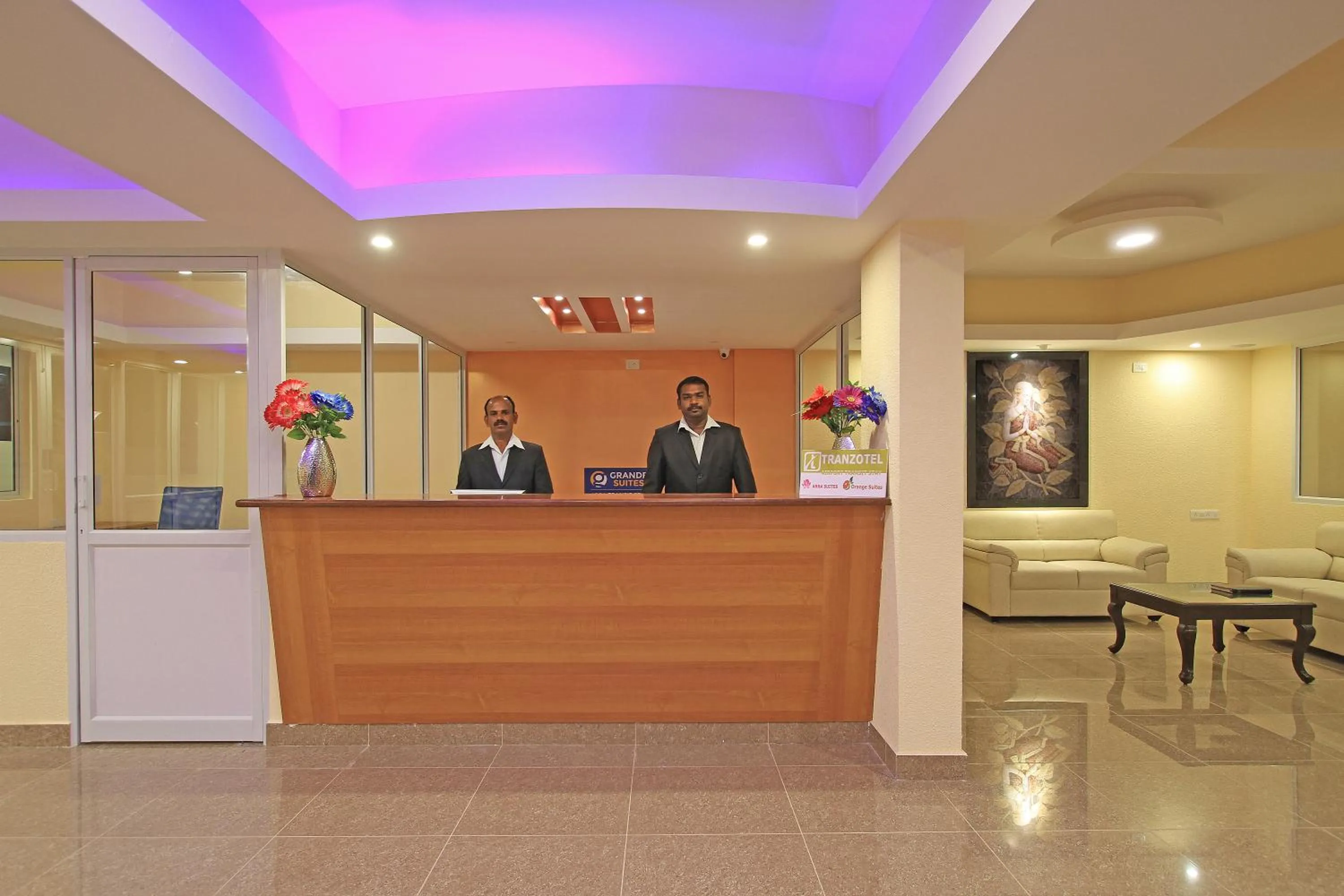 Lobby or reception in Arra Grande Suites Bangalore airport hotel