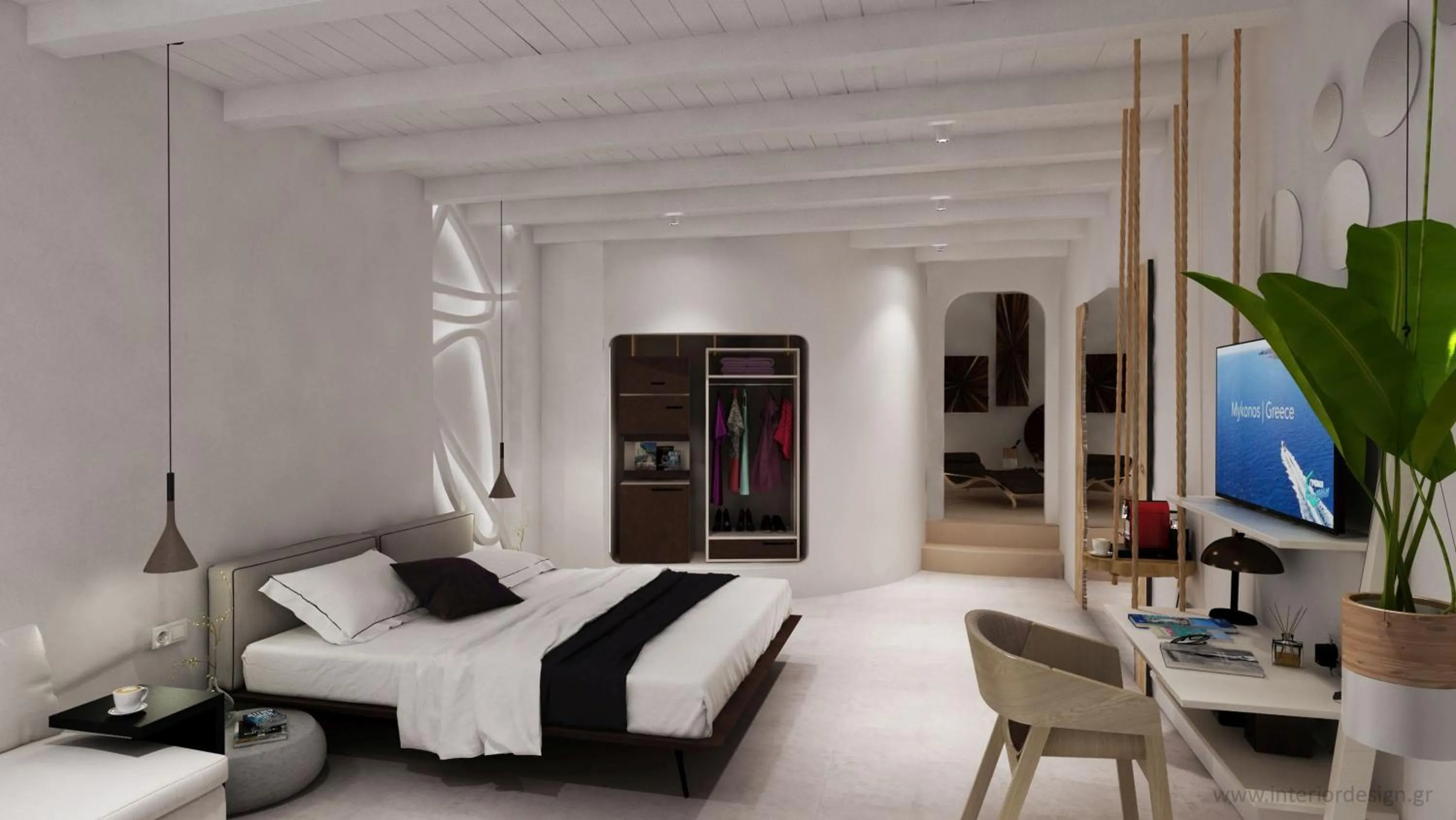Bedroom, Bed in Absolute Mykonos Suites & More