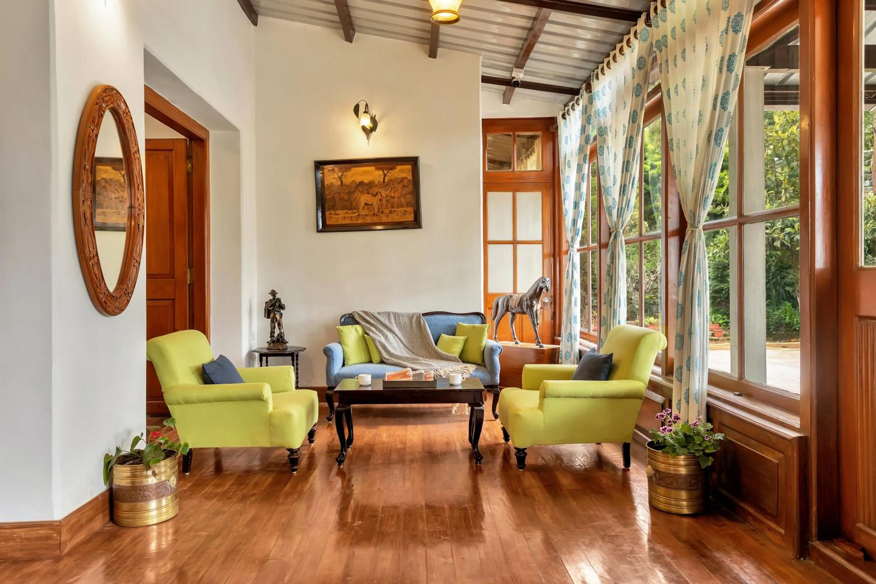 Living room in SaffronStays Milton Abbott Estate - 2BR colonial-era bungalow with garden, golf course views & bonfire nights near Ooty Golf Club