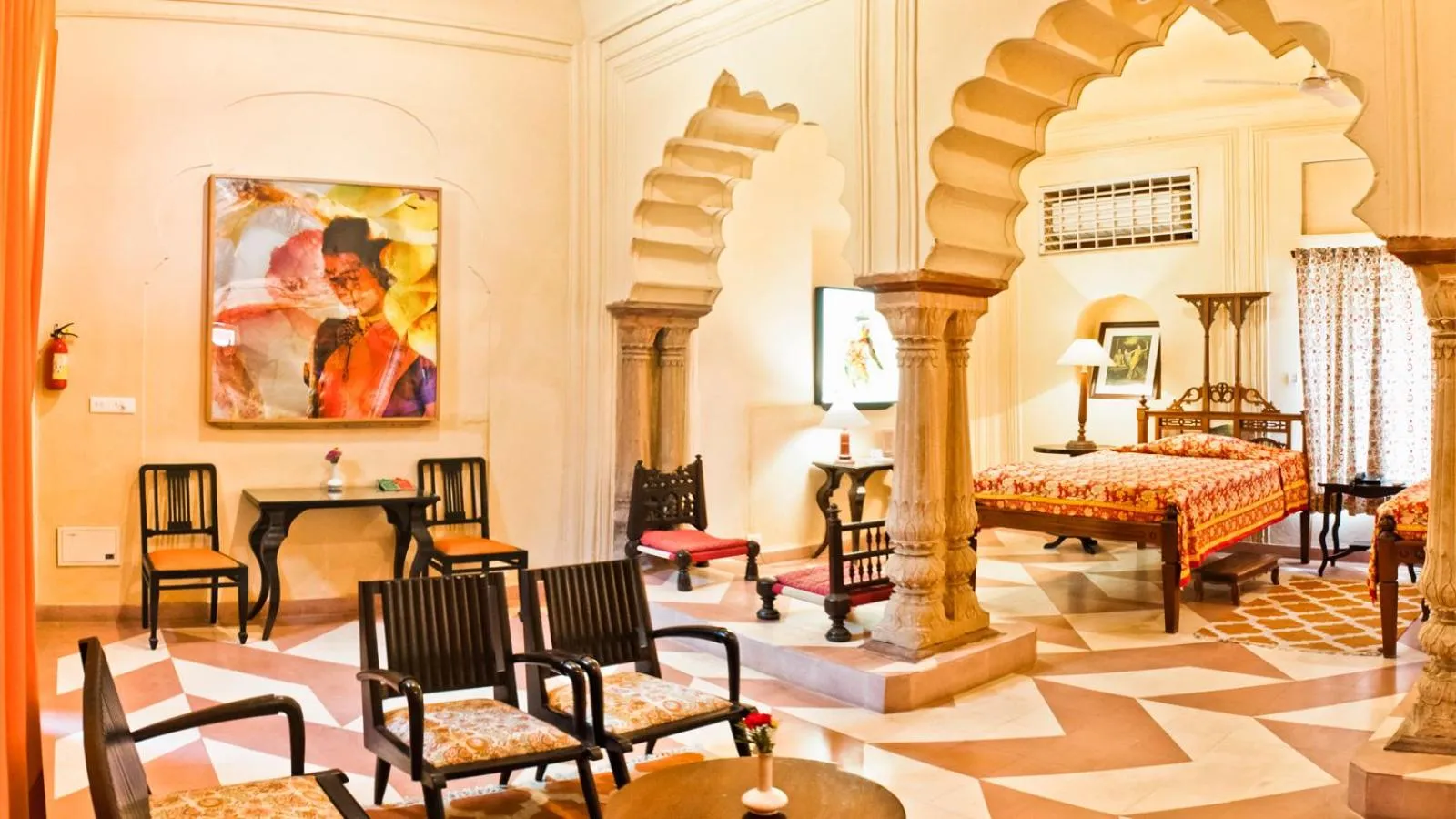 Living room, Bed in Neemrana's - Tijara Fort Palace