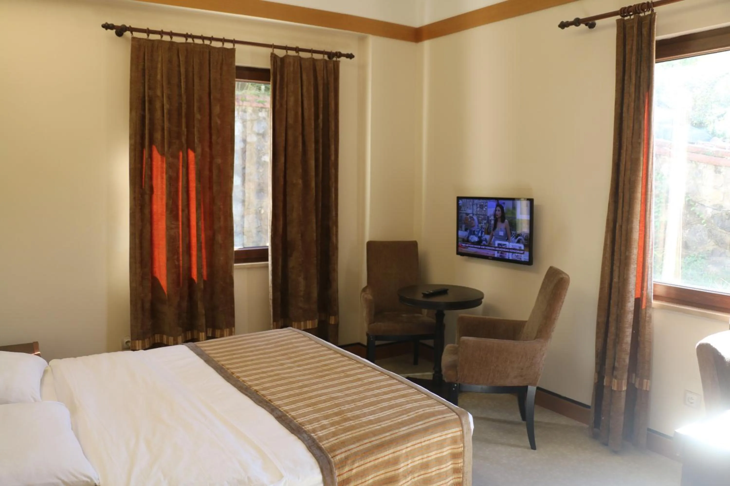 Communal lounge/ TV room, Bed in Hotel Lazlakar