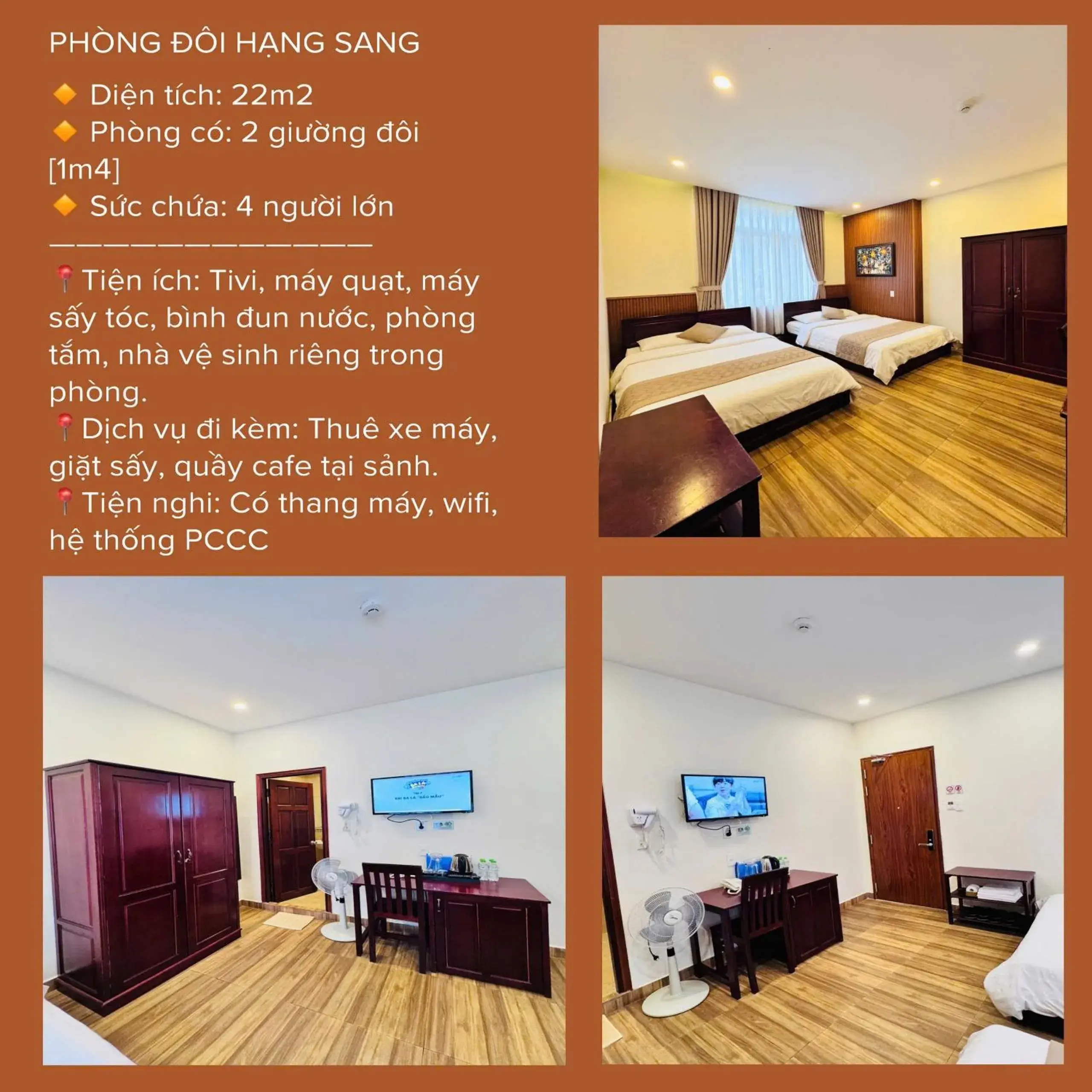 Deluxe Quadruple Room with Big Window and Garden View - single occupancy in Nam Xuan Premium Hotel Deluxe Quadruple Room with Big Window and Garden View - single occupancy in Nam Xuan Premium Hotel